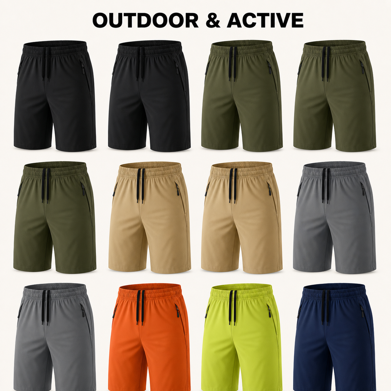 Outdoor & Active 12-piece men's 9-inch quick-dry athletic shorts bundle