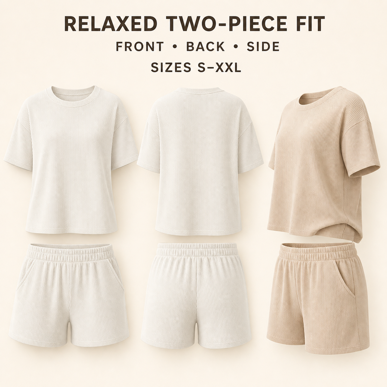 Women's Ribbed-Knit Tee & Shorts Set color, sizing or styling guide
