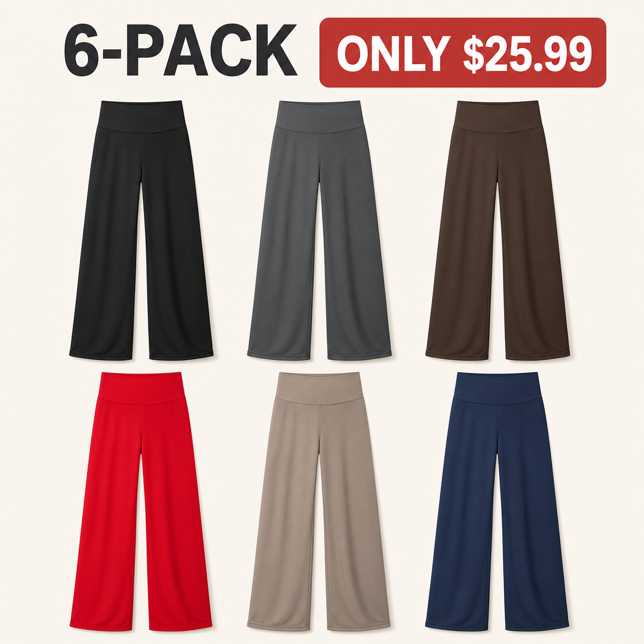 Essential 6 6-piece women's high-waist wide-leg yoga pants bundle