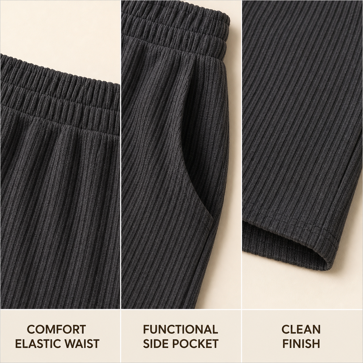 Women's Ribbed-Knit Tee & Shorts Set construction and fit details