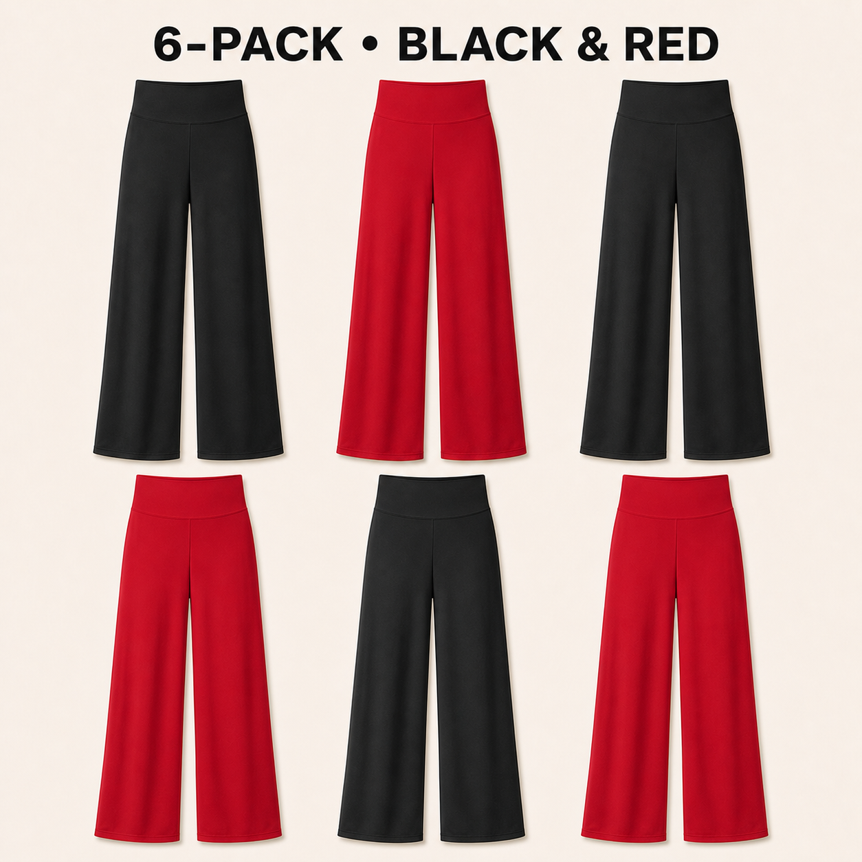 Black & Red 6-piece women's high-waist wide-leg yoga pants bundle