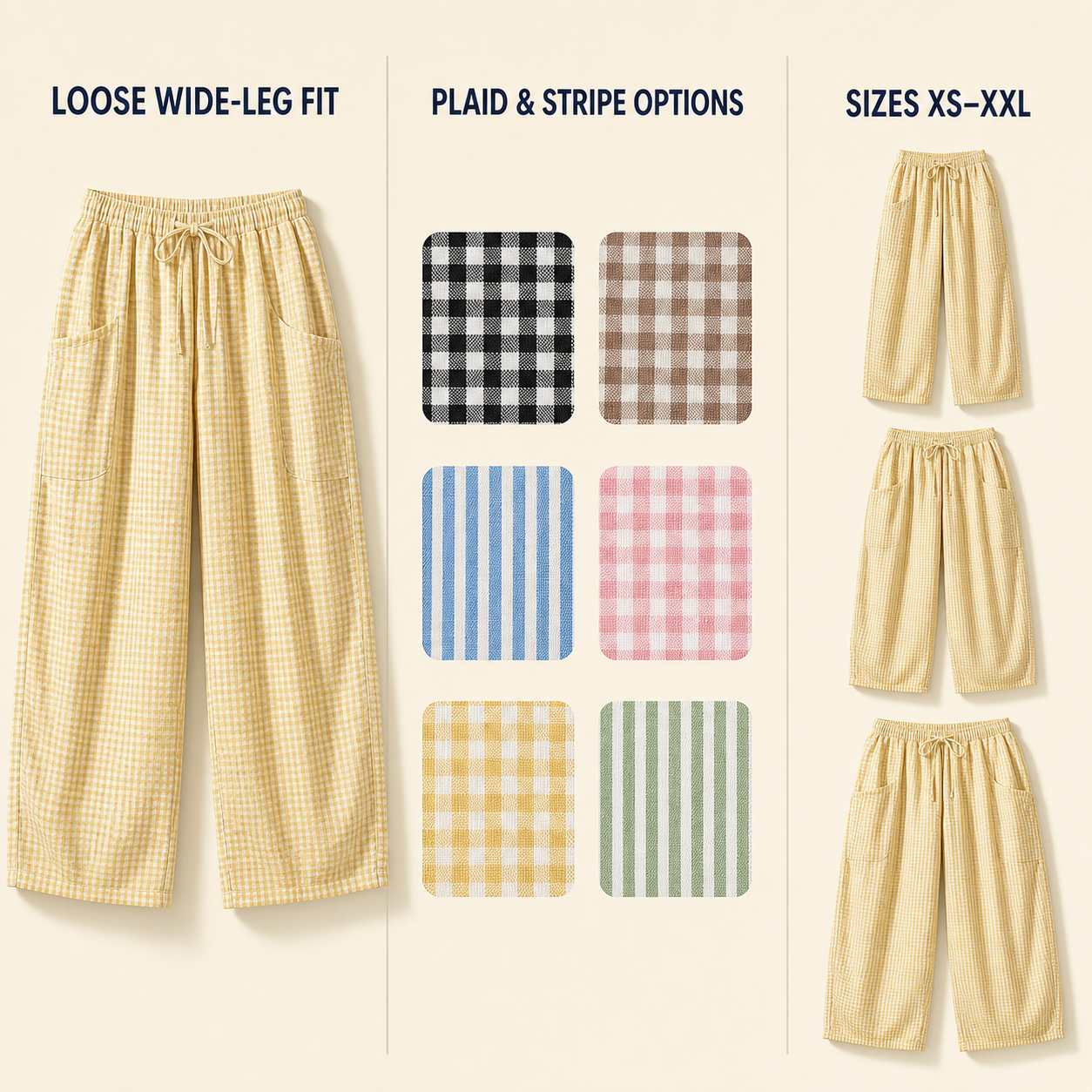 Women's Linen-Blend Gingham Wide-Leg Pants color, sizing or styling guide