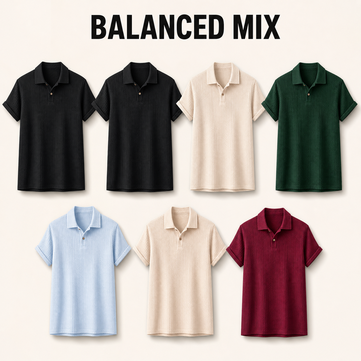 Balanced Mix 7-piece men's breathable jacquard knit button polo bundle