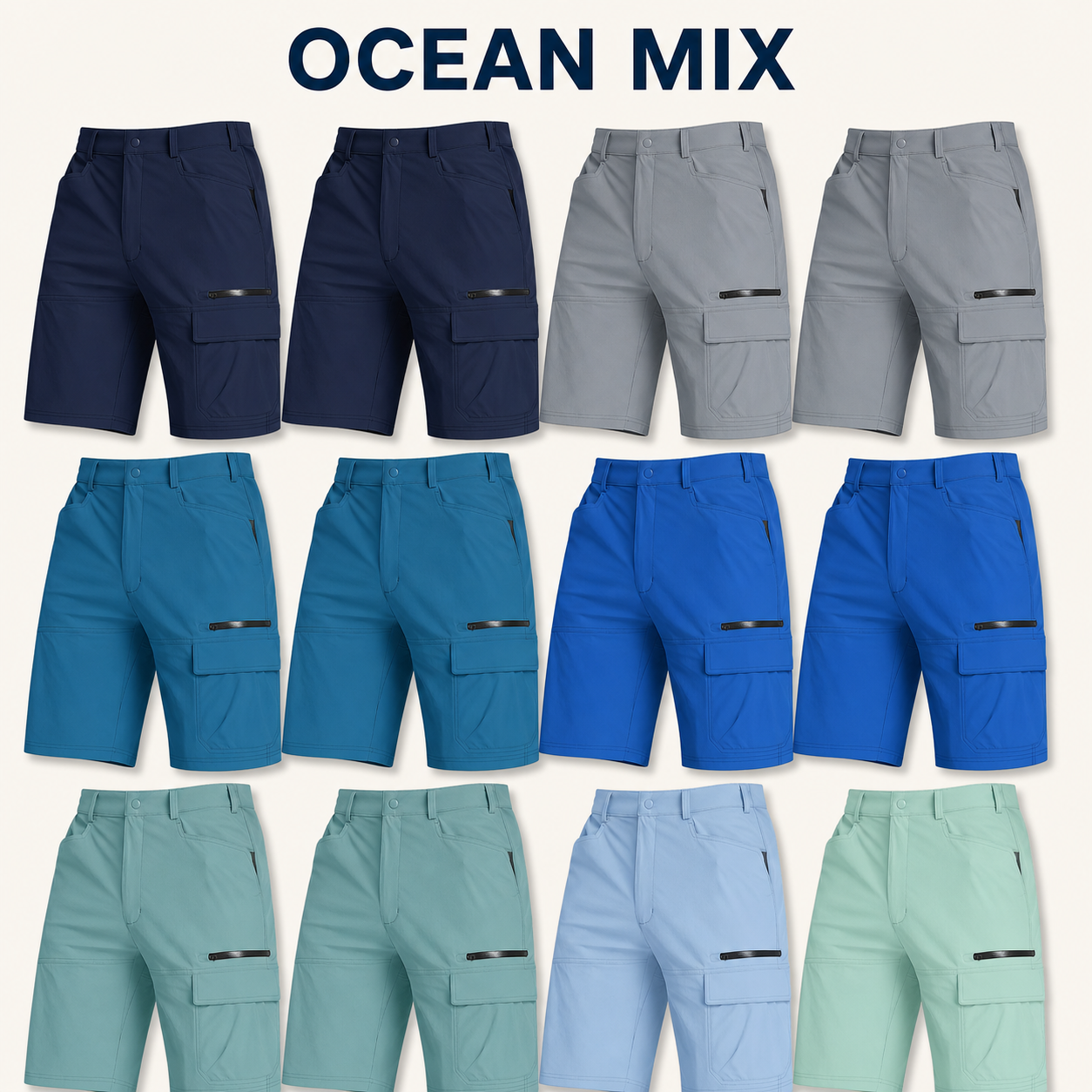 Ocean Mix 12-piece men's 9-inch quick-dry cargo shorts bundle
