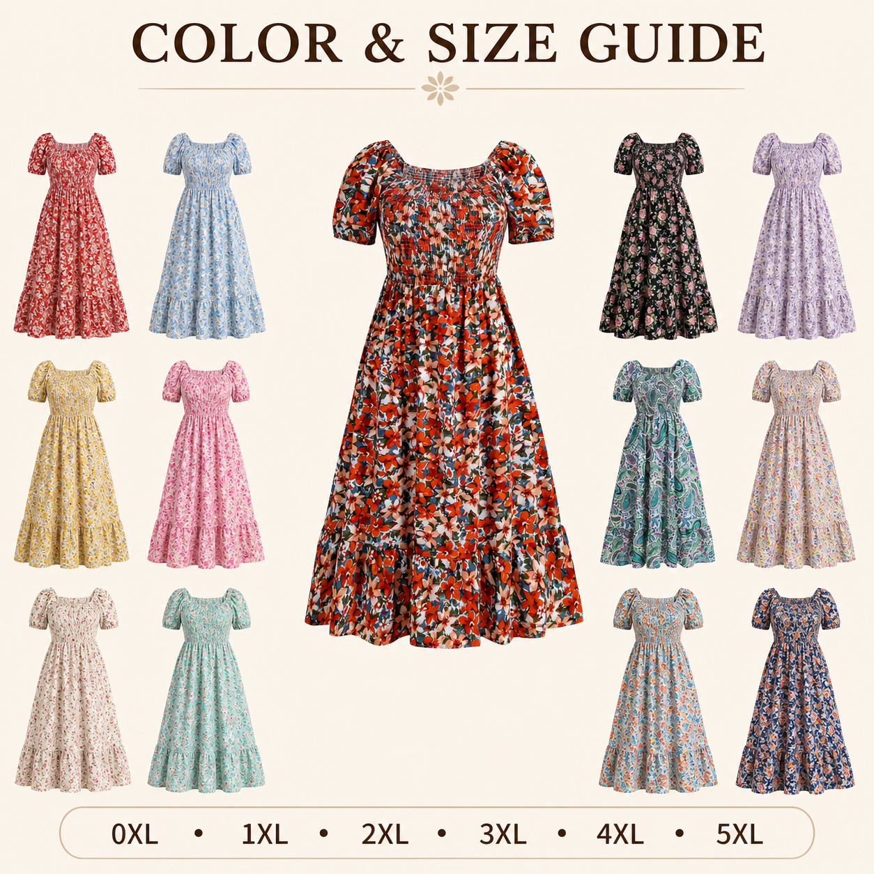 Women's Plus-Size Floral Puff-Sleeve Maxi Dress color, sizing or styling guide