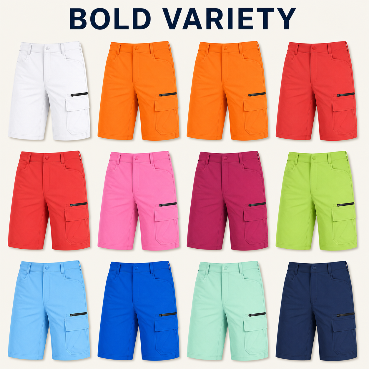 Bold Variety 12-piece men's 9-inch quick-dry cargo shorts bundle