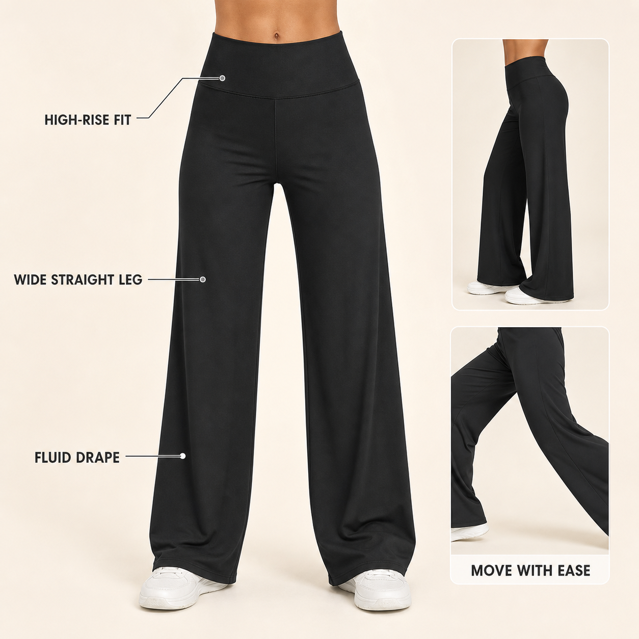 Women's High-Waist Wide-Leg Yoga Pants construction and fit details