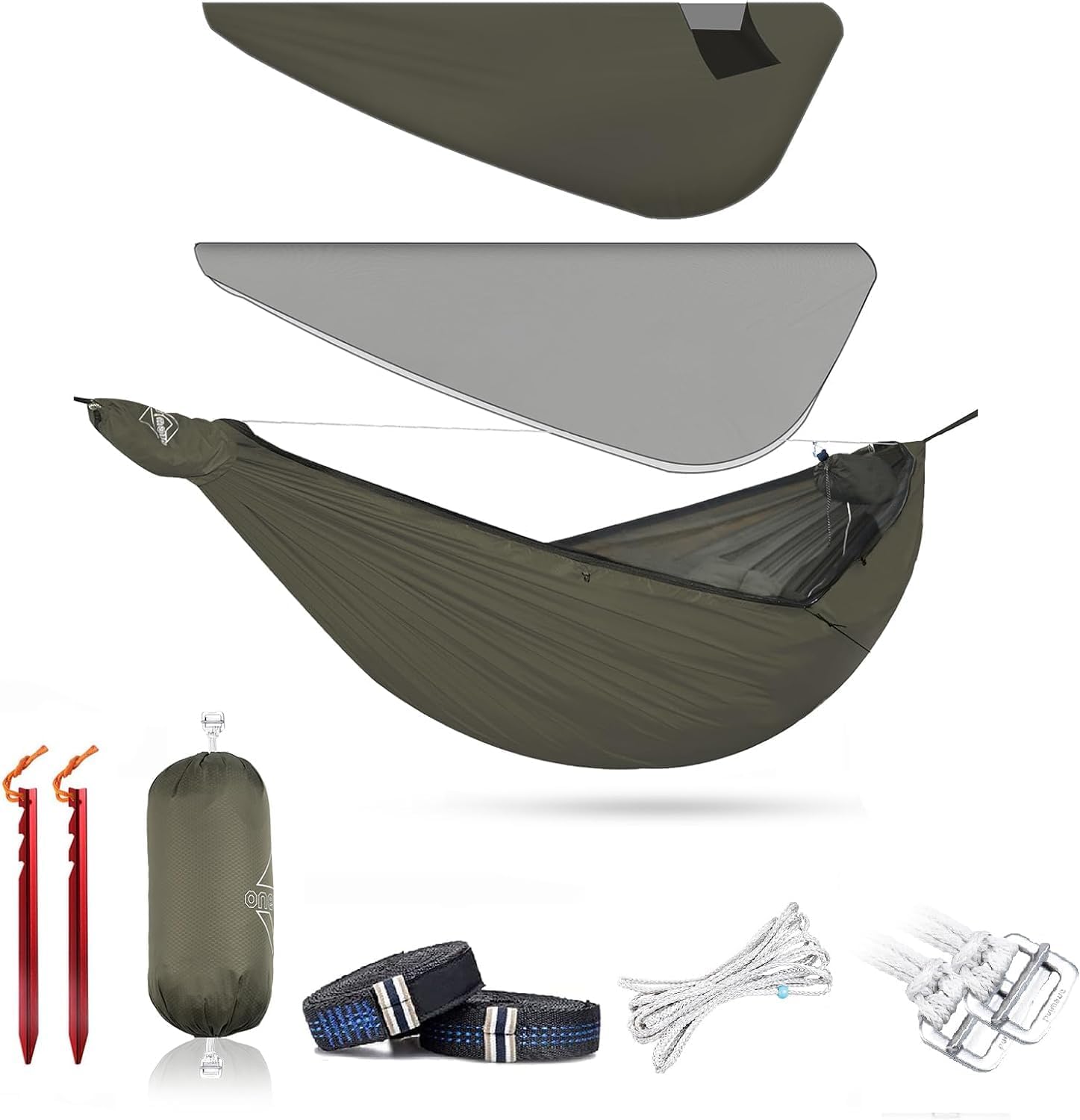 11ft Ultralight Camping Hammock with Mosquito Net and Ridgeline | 70D Hexagon Ripstop Nylon, Integrated No-see-ums Bugnet, 64'' Single Wide Panel, Lightweight Hammock for Hiking Backpacking