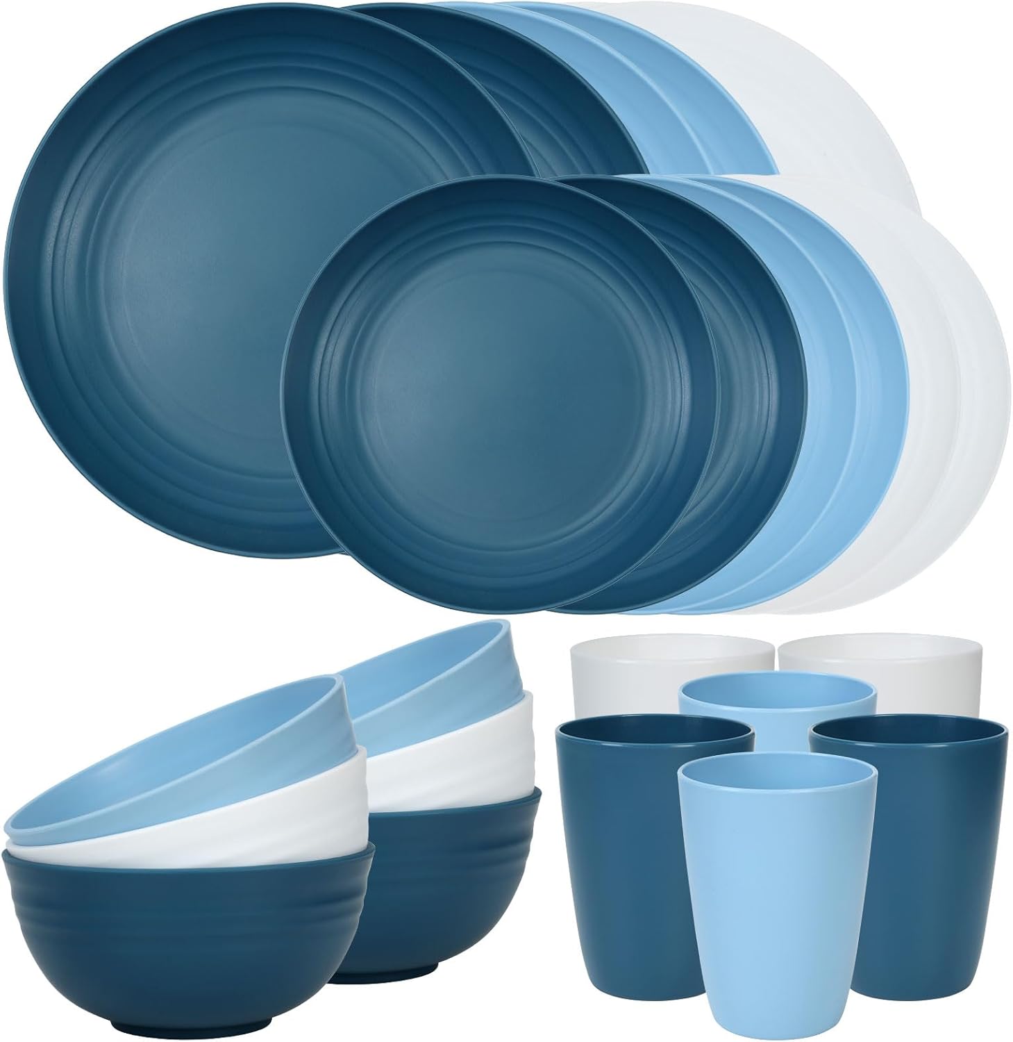 24 Piece Plates and Bowls Sets for 6, Unbreakable Dinnerware Sets, Dish Set for Camping, Dishwasher Microwave Safe, Outdoor Kitchen and Apartment Dorm Dinning RV Essentials, Black