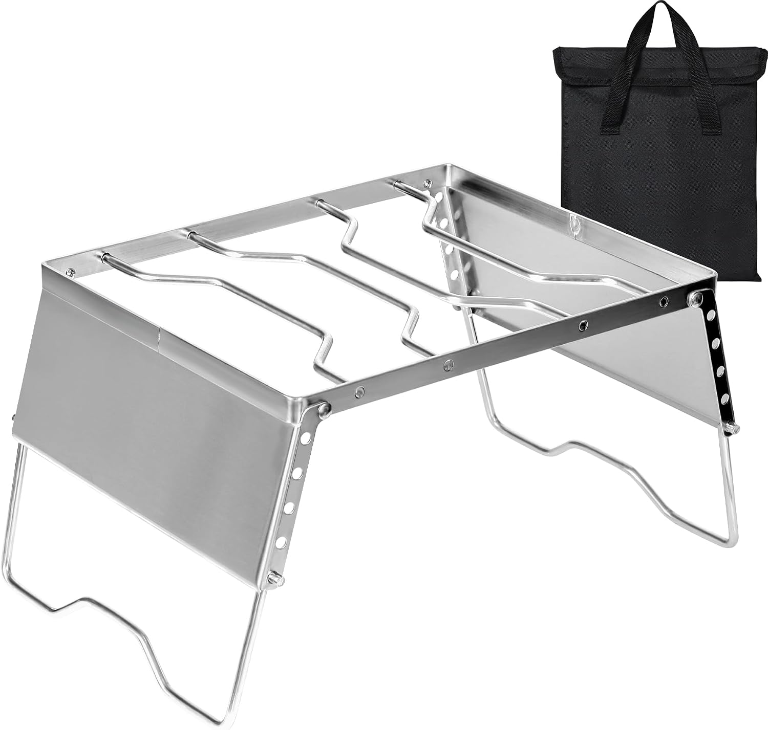 17" Large Folding Campfire Grill 304 Stainless Steel Grate, Heavy Duty Portable Camping Grill with Carrying Bag for Outdoor Cooking Backpacking Hiking Picnics BBQ