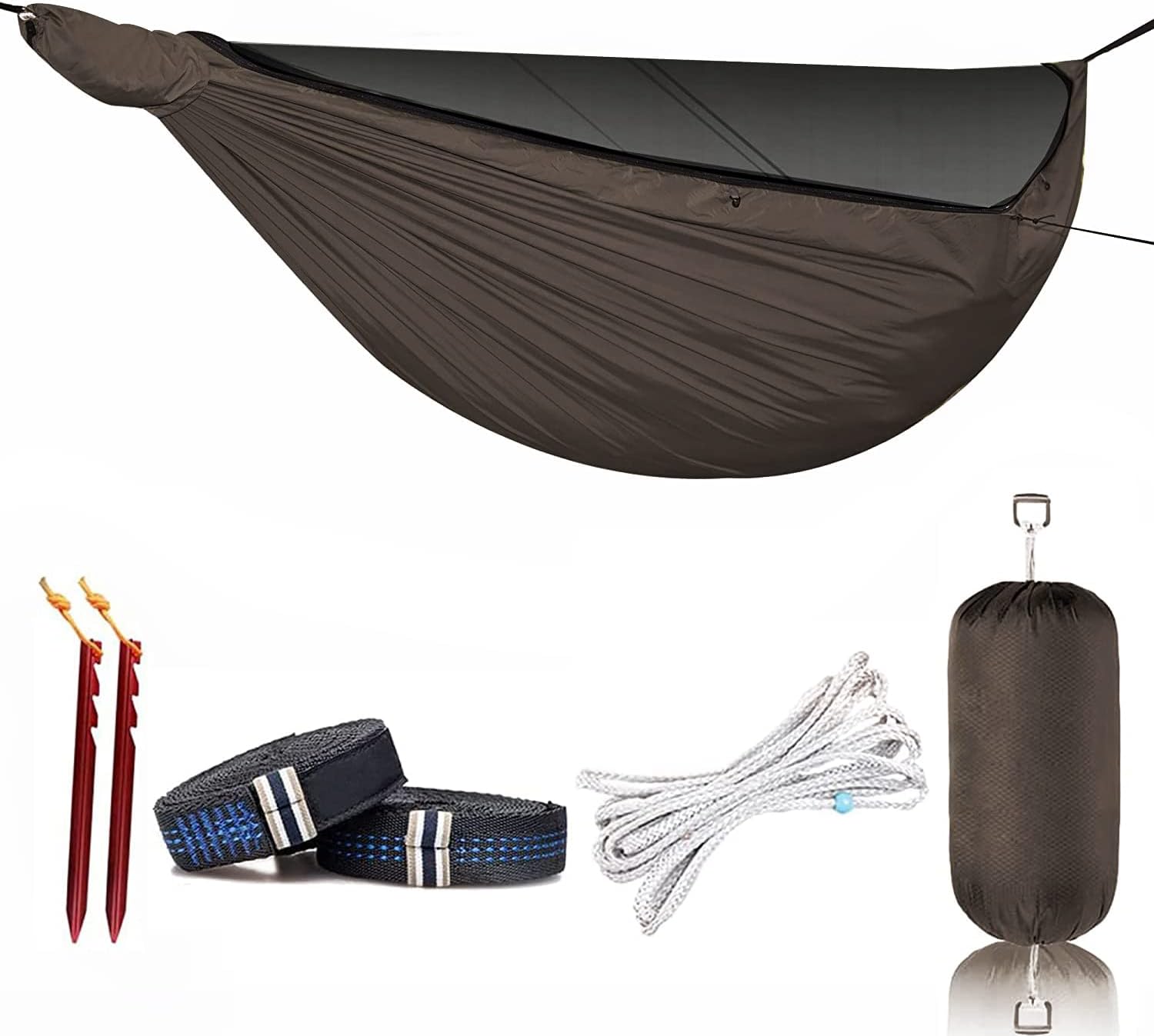 11ft Ultralight Camping Hammock with Mosquito Net and Ridgeline | 70D Hexagon Ripstop Nylon, Integrated No-see-ums Bugnet, 64'' Single Wide Panel, Lightweight Hammock for Hiking Backpacking