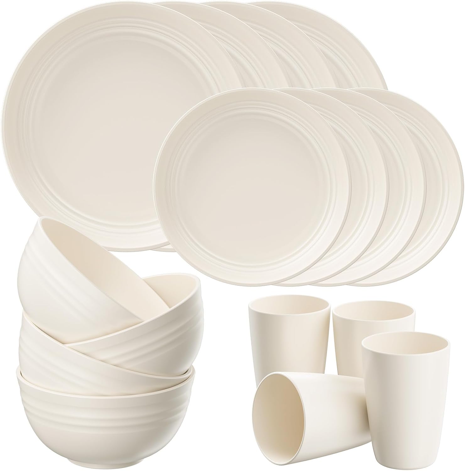 24 Piece Plates and Bowls Sets for 6, Unbreakable Dinnerware Sets, Dish Set for Camping, Dishwasher Microwave Safe, Outdoor Kitchen and Apartment Dorm Dinning RV Essentials, Black