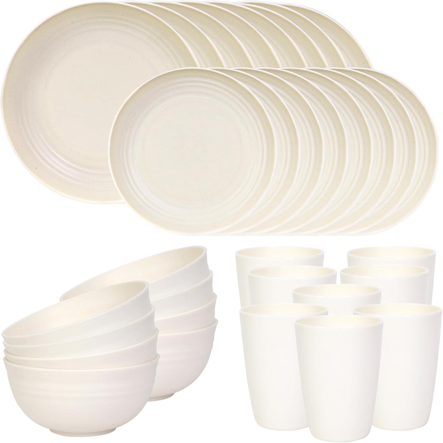 24 Piece Plates and Bowls Sets for 6, Unbreakable Dinnerware Sets, Dish Set for Camping, Dishwasher Microwave Safe, Outdoor Kitchen and Apartment Dorm Dinning RV Essentials, Black