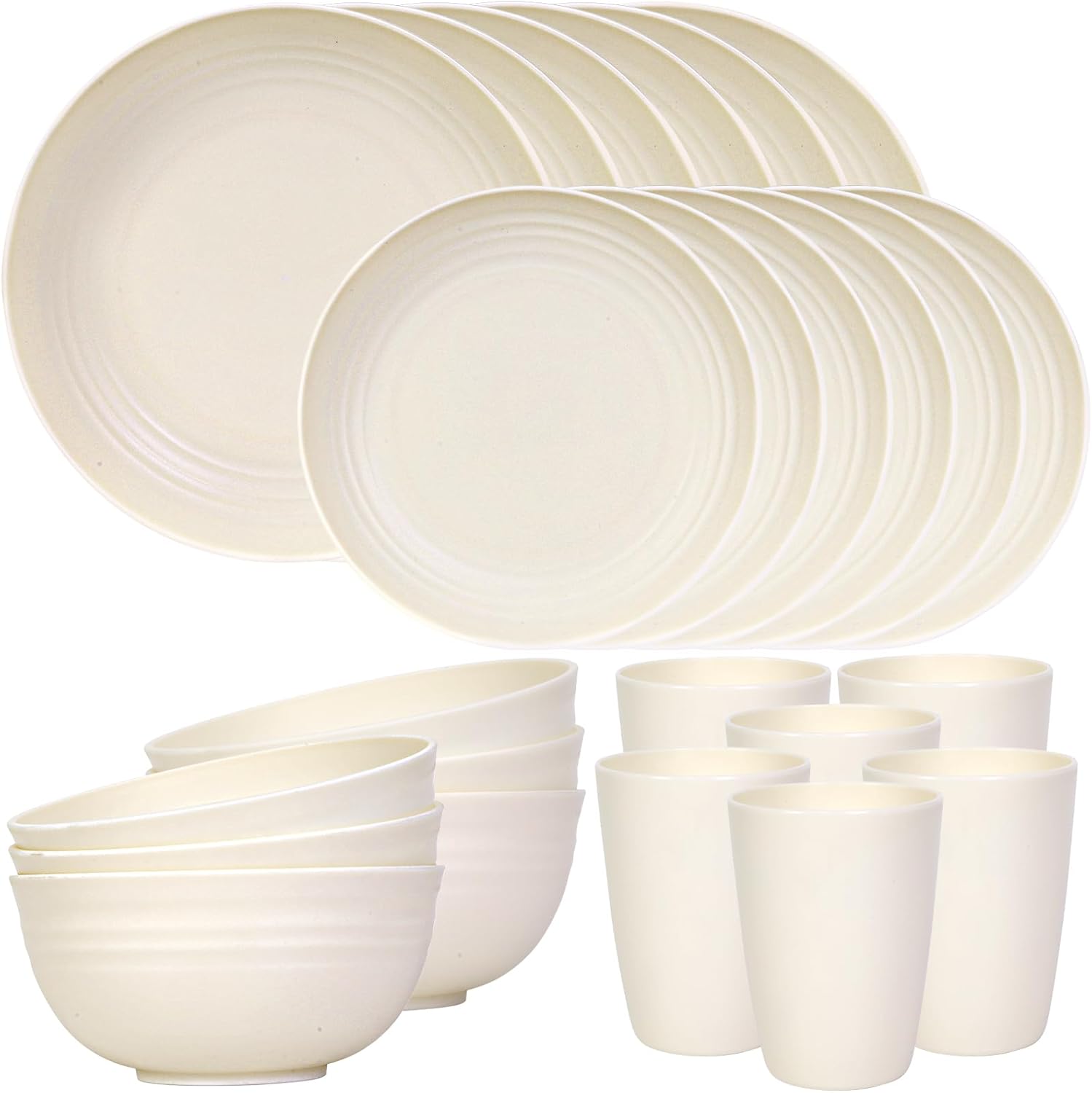 24 Piece Plates and Bowls Sets for 6, Unbreakable Dinnerware Sets, Dish Set for Camping, Dishwasher Microwave Safe, Outdoor Kitchen and Apartment Dorm Dinning RV Essentials, Black