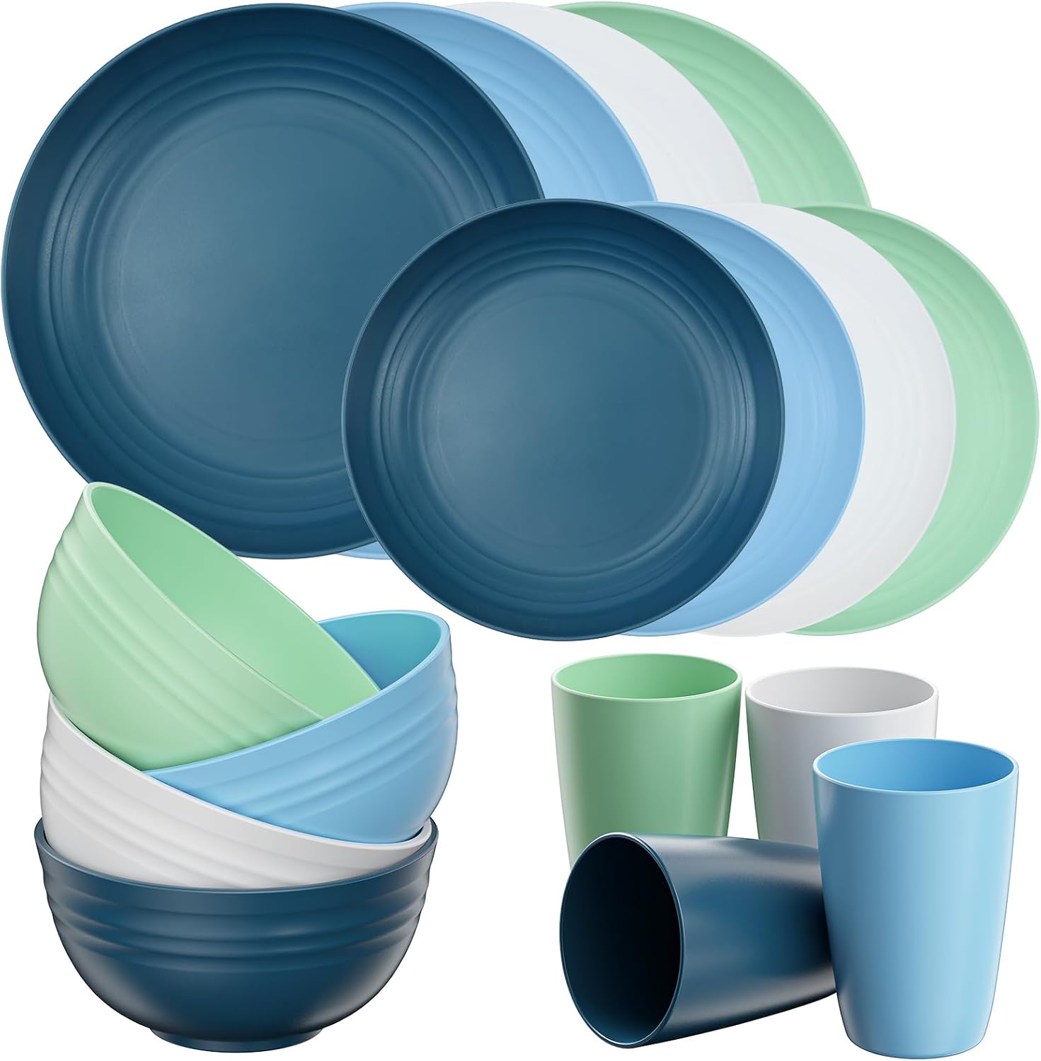 24 Piece Plates and Bowls Sets for 6, Unbreakable Dinnerware Sets, Dish Set for Camping, Dishwasher Microwave Safe, Outdoor Kitchen and Apartment Dorm Dinning RV Essentials, Black