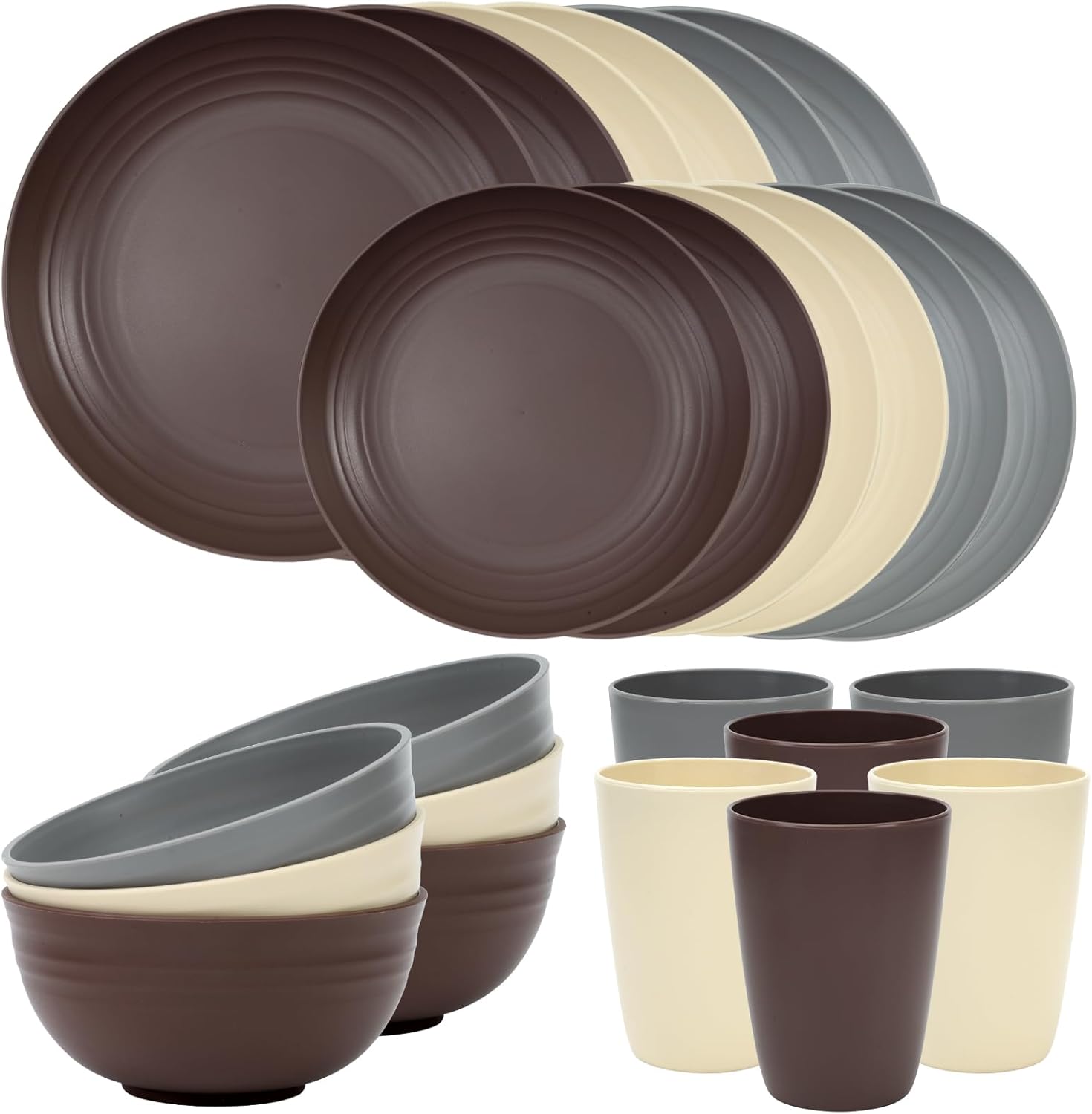 24 Piece Plates and Bowls Sets for 6, Unbreakable Dinnerware Sets, Dish Set for Camping, Dishwasher Microwave Safe, Outdoor Kitchen and Apartment Dorm Dinning RV Essentials, Black