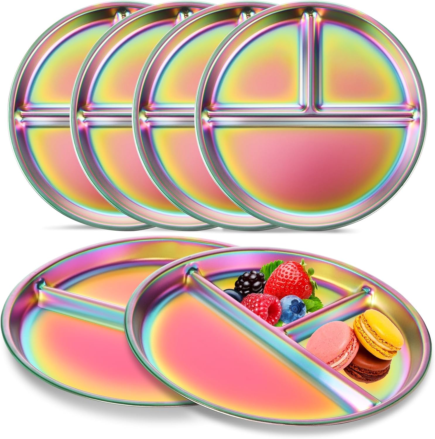 Stainless Steel Kids Plates Set of 4, 9" Portion Control Plates Divided Plate for Adults Toddlers Balance Lunch, Bariatric & Diabetic Diet, Non Toxic Camping Metal Snack Plate for Eating