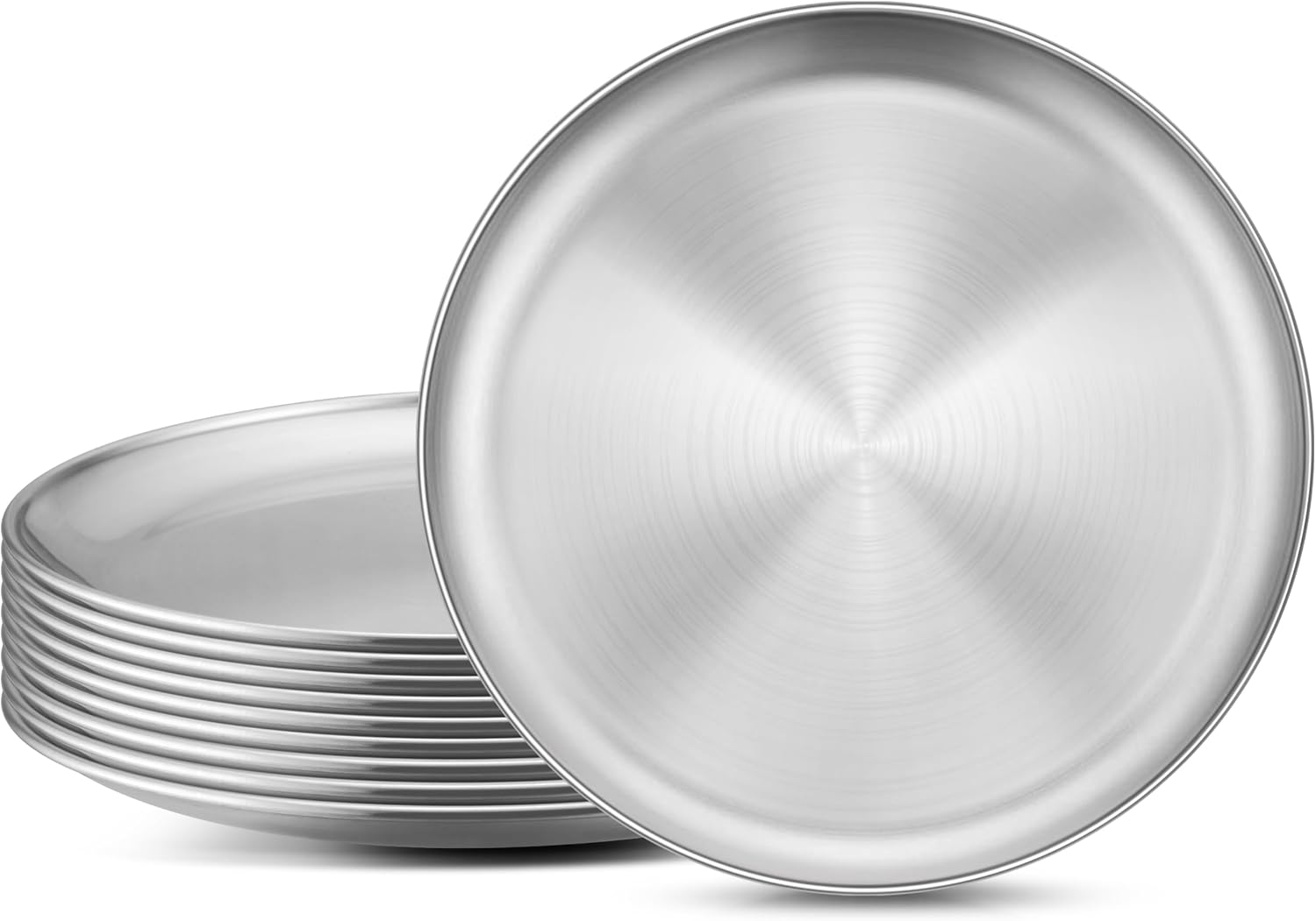 6 Pack Stainless Steel Plate Set, 10.2 Inch Metal Dinner Plates for Kids Children Adult, Round Camping Plates for Serving Dishes Dessert Salad, Reusable & Unbreakable, Dishwasher Safe