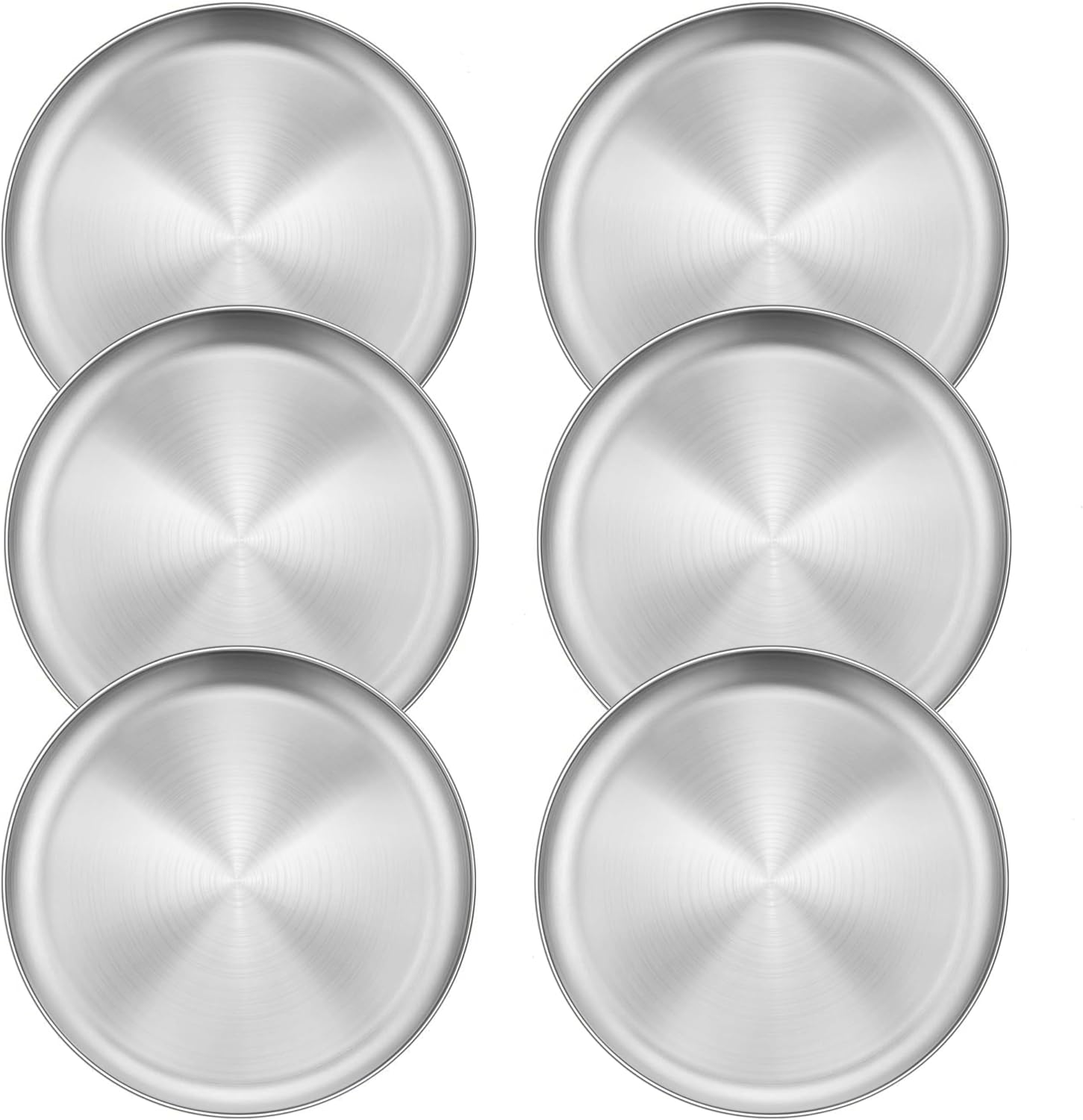 6 Pack Stainless Steel Plate Set, 10.2 Inch Metal Dinner Plates for Kids Children Adult, Round Camping Plates for Serving Dishes Dessert Salad, Reusable & Unbreakable, Dishwasher Safe