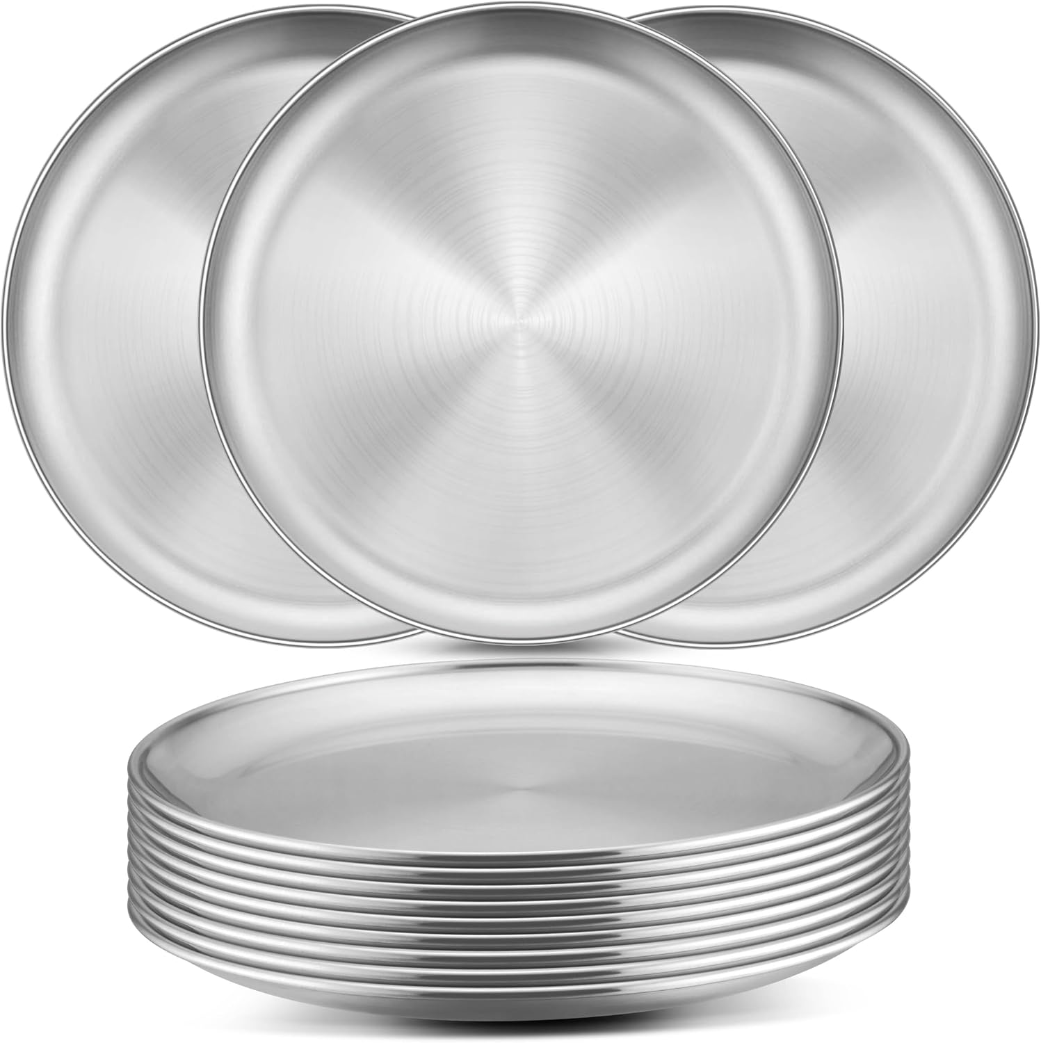 6 Pack Stainless Steel Plate Set, 10.2 Inch Metal Dinner Plates for Kids Children Adult, Round Camping Plates for Serving Dishes Dessert Salad, Reusable & Unbreakable, Dishwasher Safe