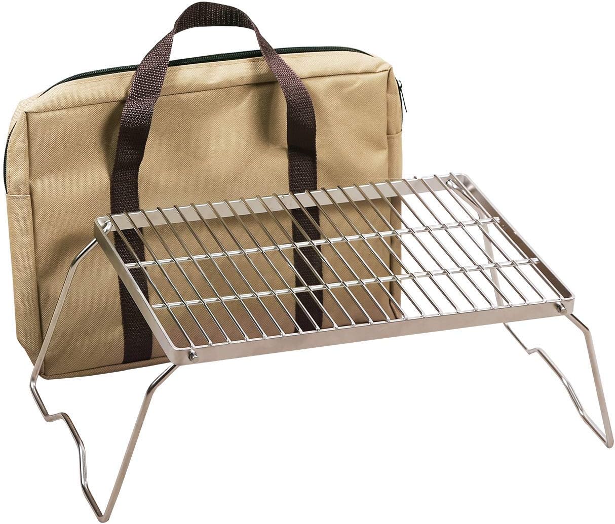 17" Large Folding Campfire Grill 304 Stainless Steel Grate, Heavy Duty Portable Camping Grill with Carrying Bag for Outdoor Cooking Backpacking Hiking Picnics BBQ
