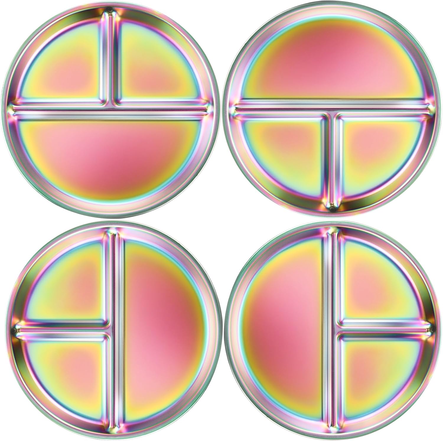 Stainless Steel Kids Plates Set of 4, 9" Portion Control Plates Divided Plate for Adults Toddlers Balance Lunch, Bariatric & Diabetic Diet, Non Toxic Camping Metal Snack Plate for Eating