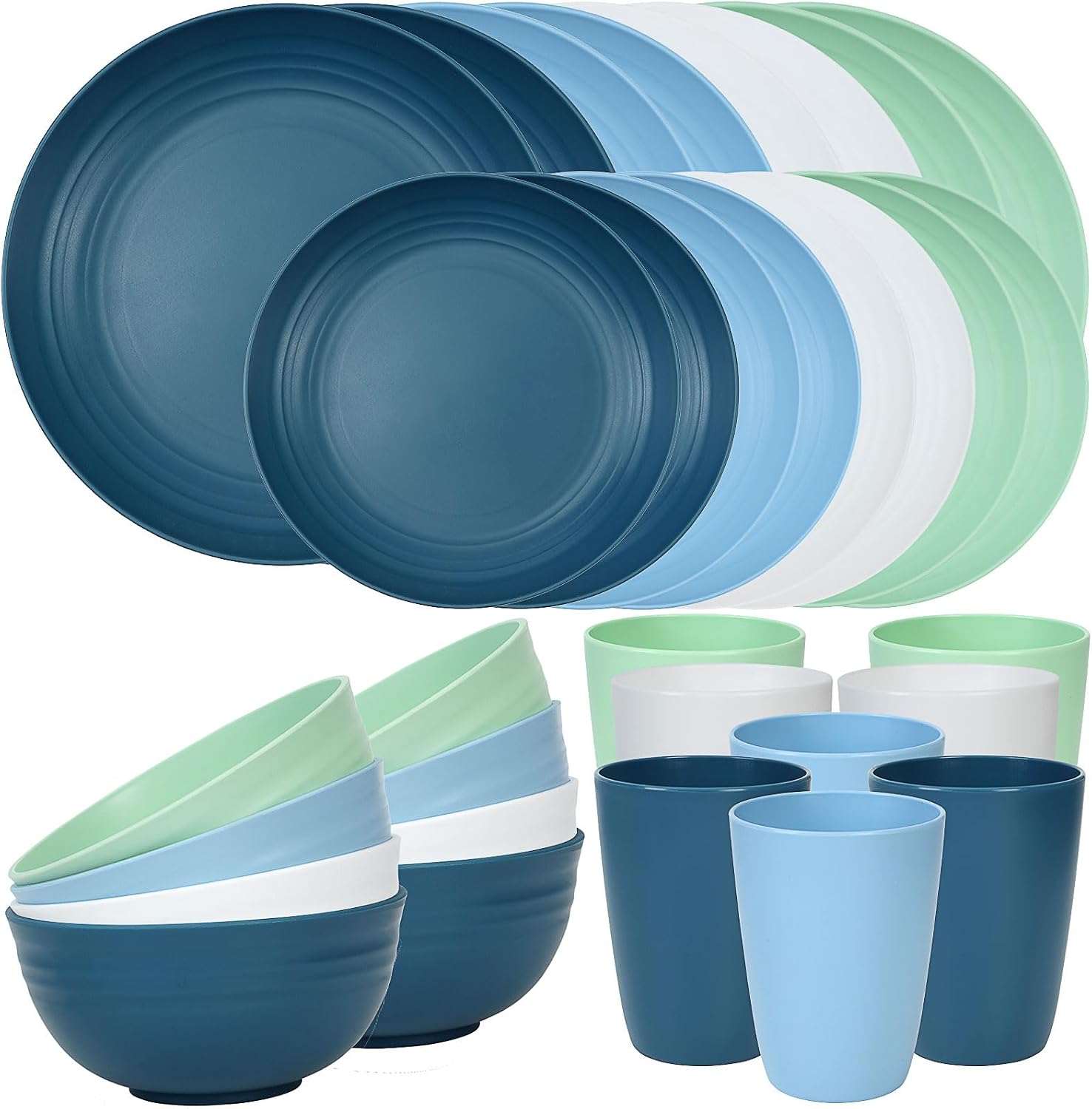 24 Piece Plates and Bowls Sets for 6, Unbreakable Dinnerware Sets, Dish Set for Camping, Dishwasher Microwave Safe, Outdoor Kitchen and Apartment Dorm Dinning RV Essentials, Black