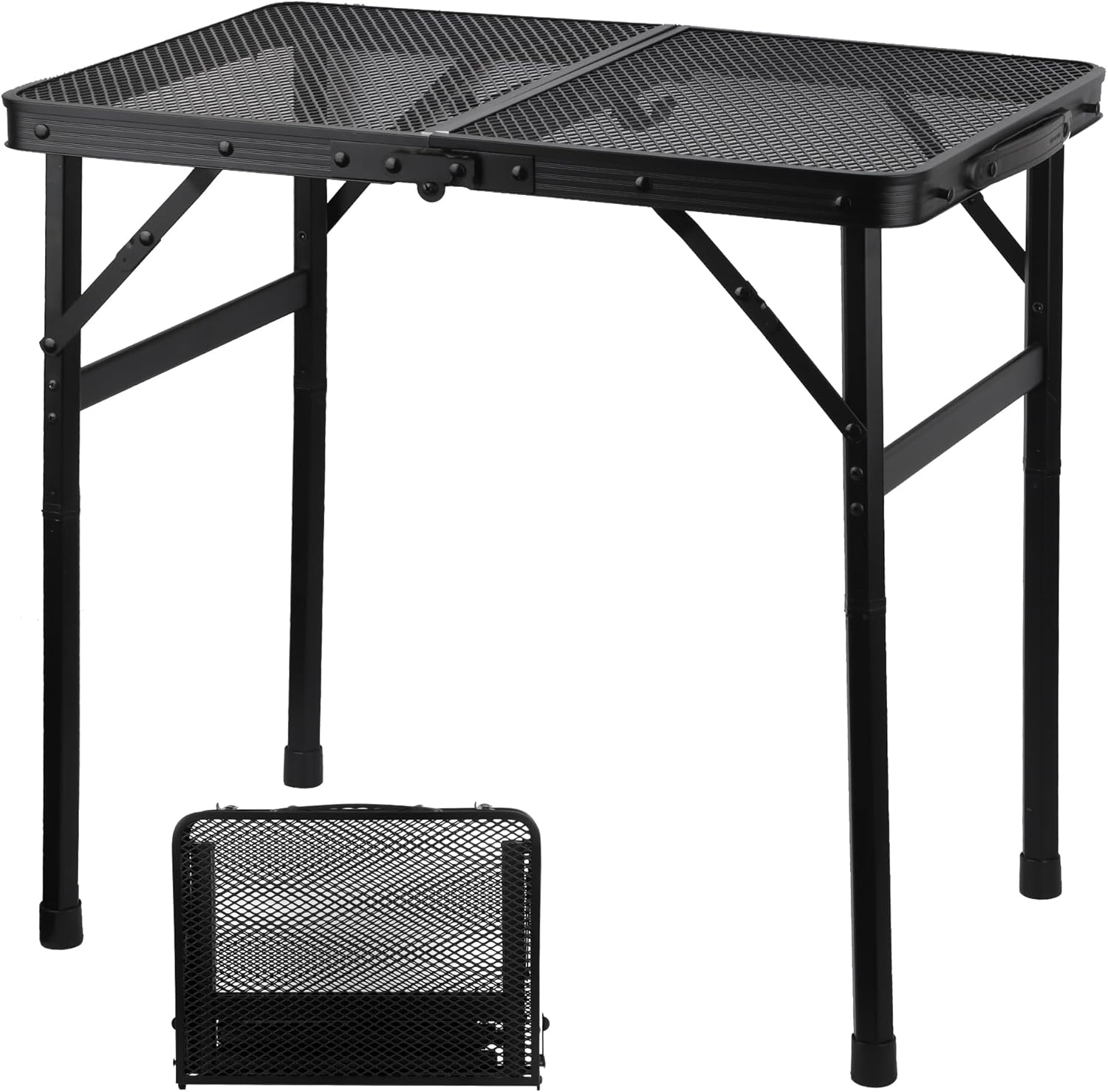 Camping Table with Mesh Desktop, Lightweight & Portable Folding Grill Table, Height Adjustable Metal Outdoor Table for Camp, Cooking, BBQ, RV, Picnic-3 FT Black