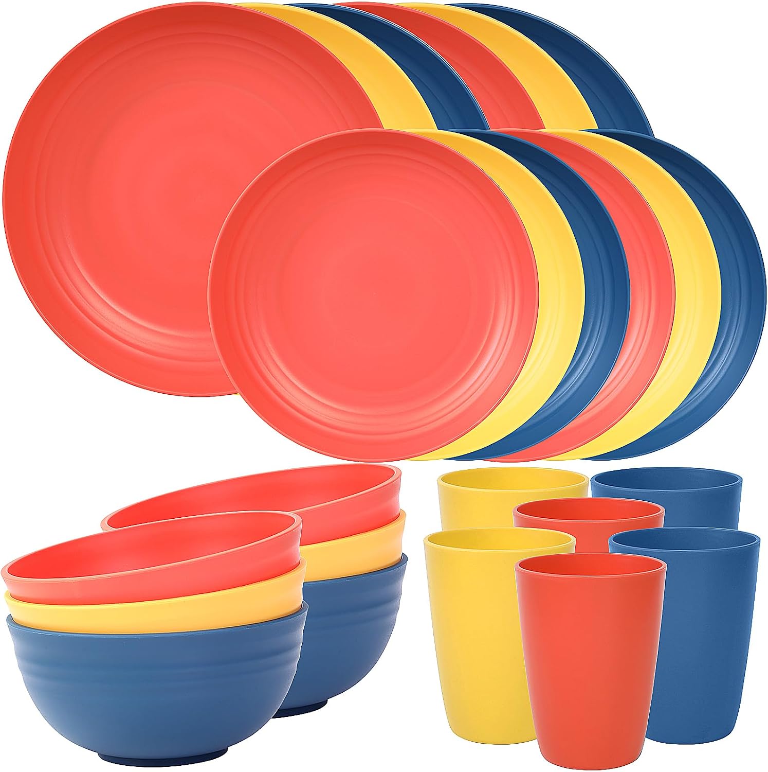 24 Piece Plates and Bowls Sets for 6, Unbreakable Dinnerware Sets, Dish Set for Camping, Dishwasher Microwave Safe, Outdoor Kitchen and Apartment Dorm Dinning RV Essentials, Black