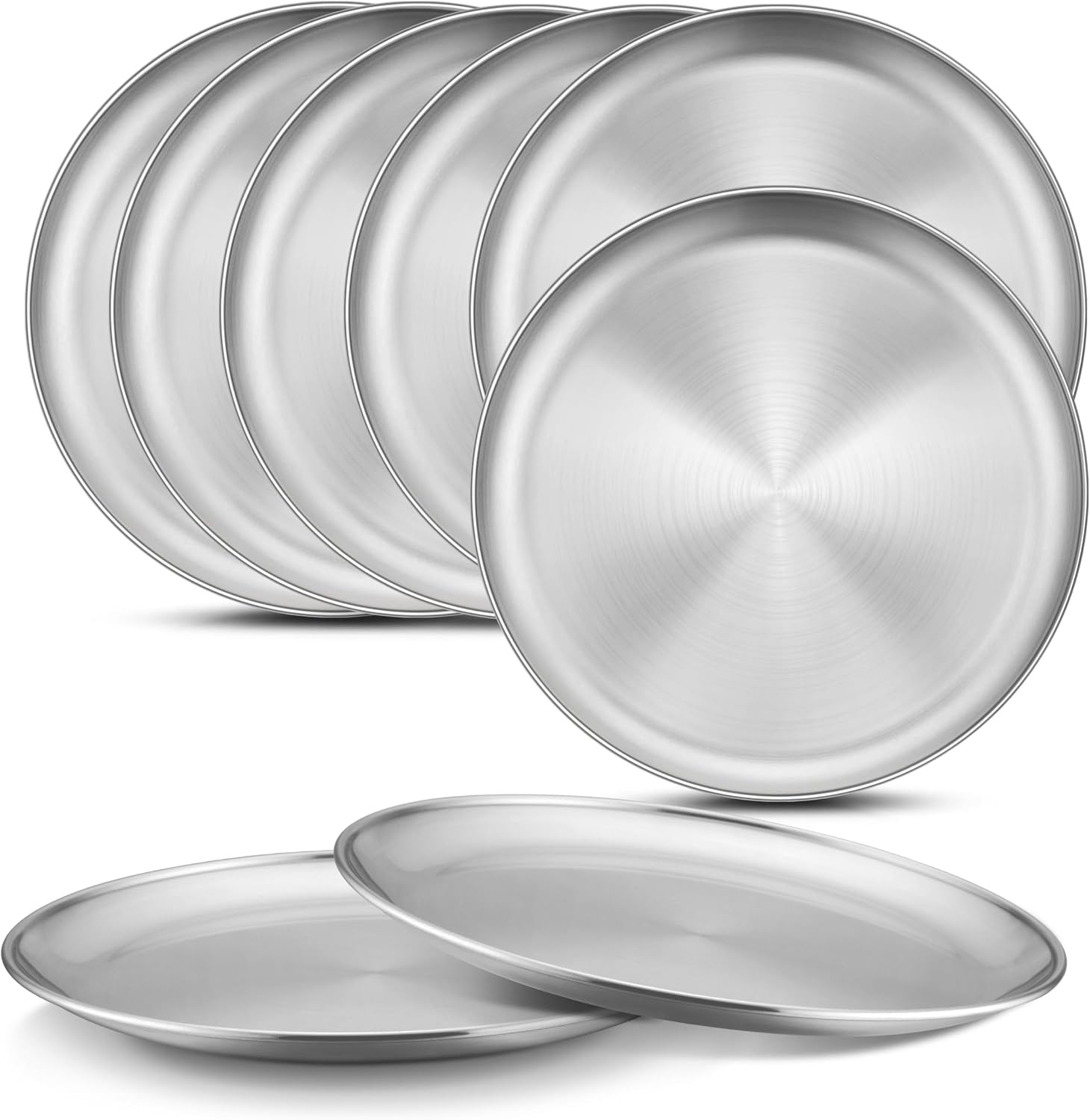 6 Pack Stainless Steel Plate Set, 10.2 Inch Metal Dinner Plates for Kids Children Adult, Round Camping Plates for Serving Dishes Dessert Salad, Reusable & Unbreakable, Dishwasher Safe