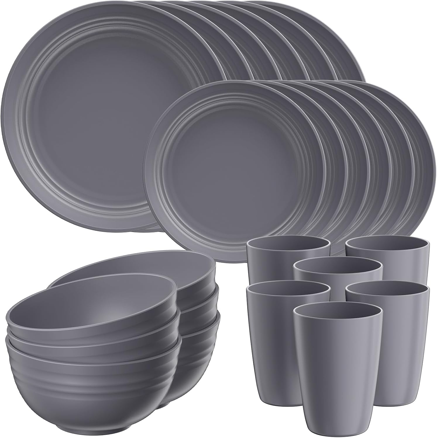 24 Piece Plates and Bowls Sets for 6, Unbreakable Dinnerware Sets, Dish Set for Camping, Dishwasher Microwave Safe, Outdoor Kitchen and Apartment Dorm Dinning RV Essentials, Black
