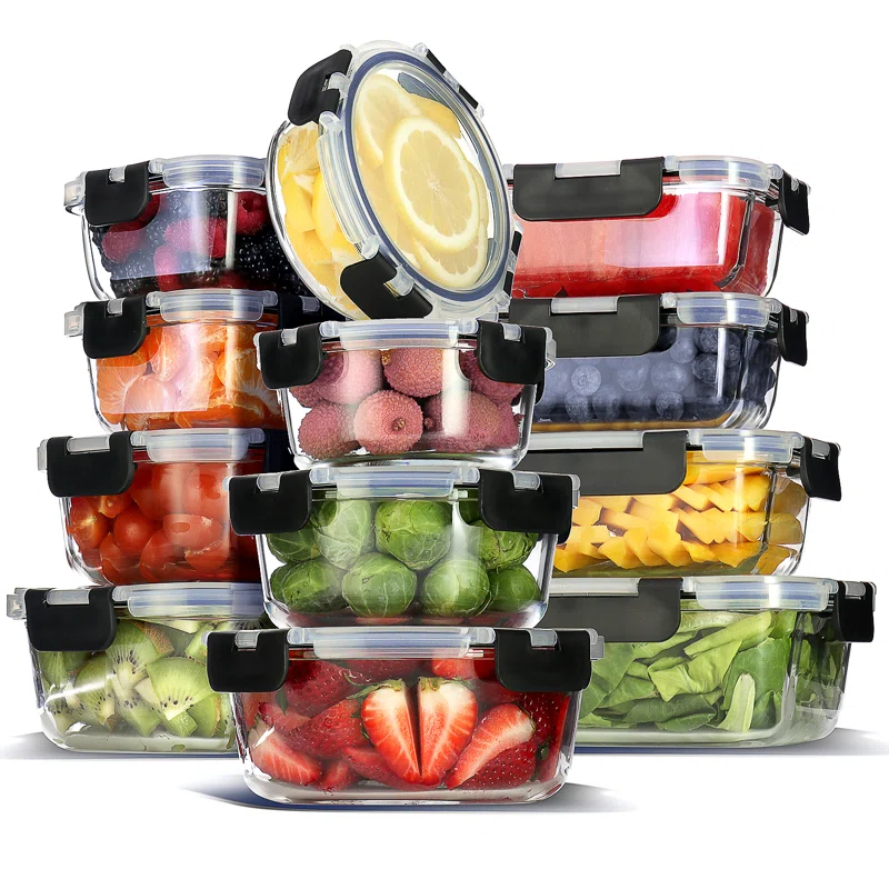 24-piece Glass Food Storage Containers with Lids, Food Storage Containers with Airtight Lids 12 containers and 12 lids