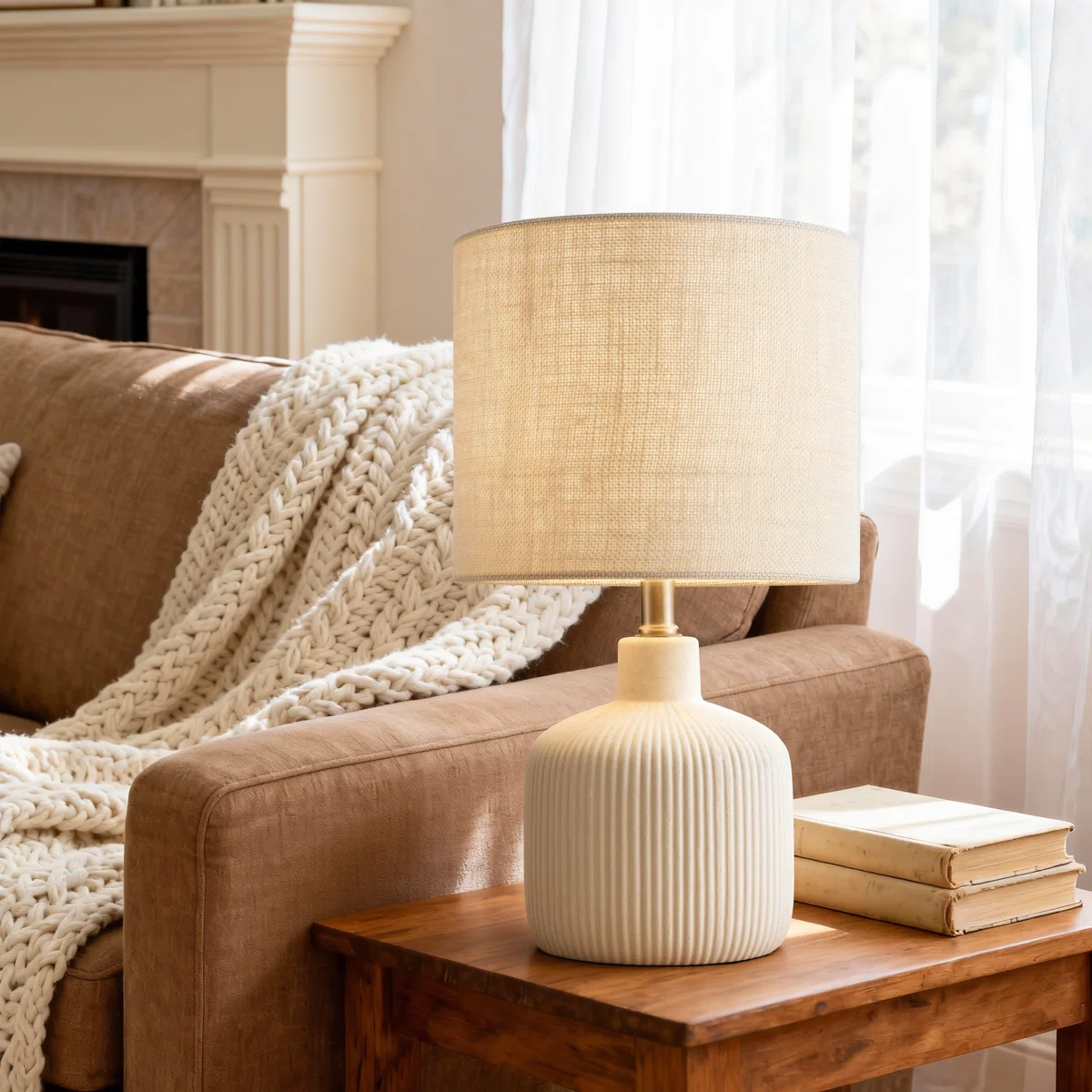 Mathel Cream Ceramic Table Lamp