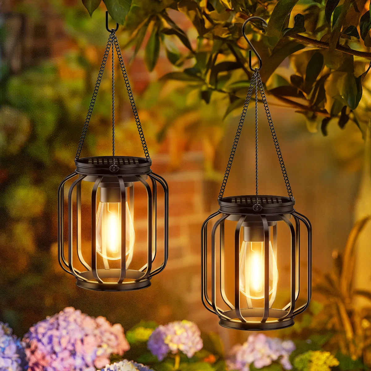 13.49" Solar Powered Integrated LED Outdoor Lantern (Set of 2)