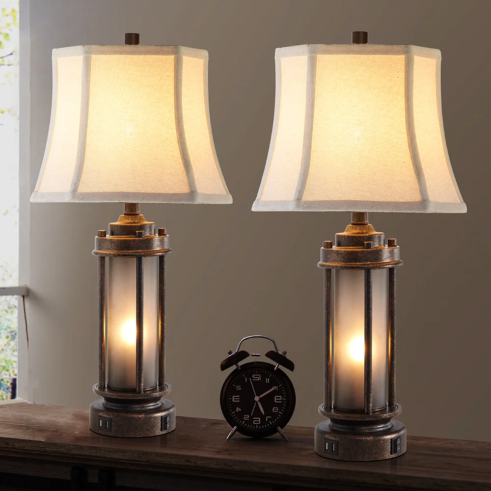 25" Louann Table Lamp Set With Night Light And USB Ports