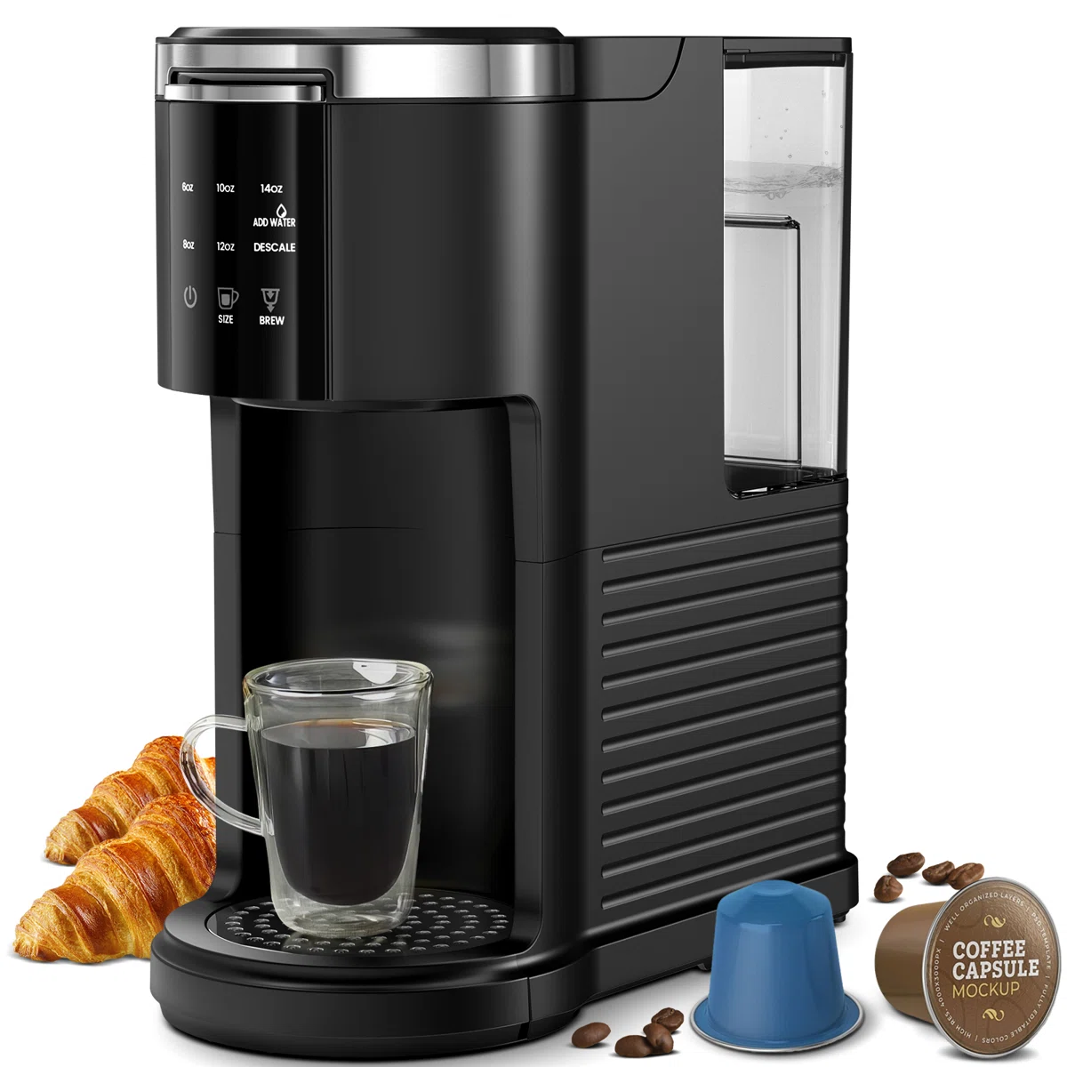 Single-Serve Coffee Maker for K-Cups & Ground Coffee, Featuring 5 Brew Sizes, 40oz Tank & Instant Heat in Black 