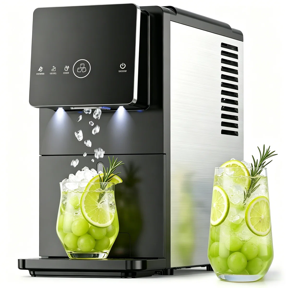 33 Lbs/Day Countertop Nugget Ice Maker, Portable Self-Cleaning, Auto Lighting & Measured Dispensing, Ice Full Minder For Home Kitchen Office Black