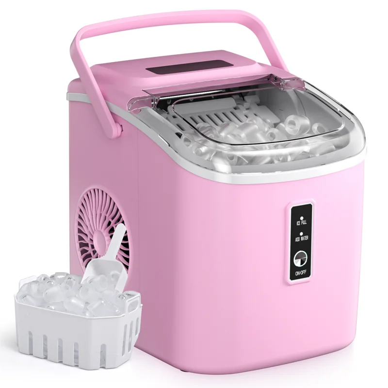 26Lbs. Daily Bullet Ice Countertop Ice Maker Ice Machine With Handle,Self-Cleaning Ice Makers, 26Lbs/24H, 9 Ice Cubes Ready In 6 Mins For Home/Kitchen/Bar/RV/Party/Camping