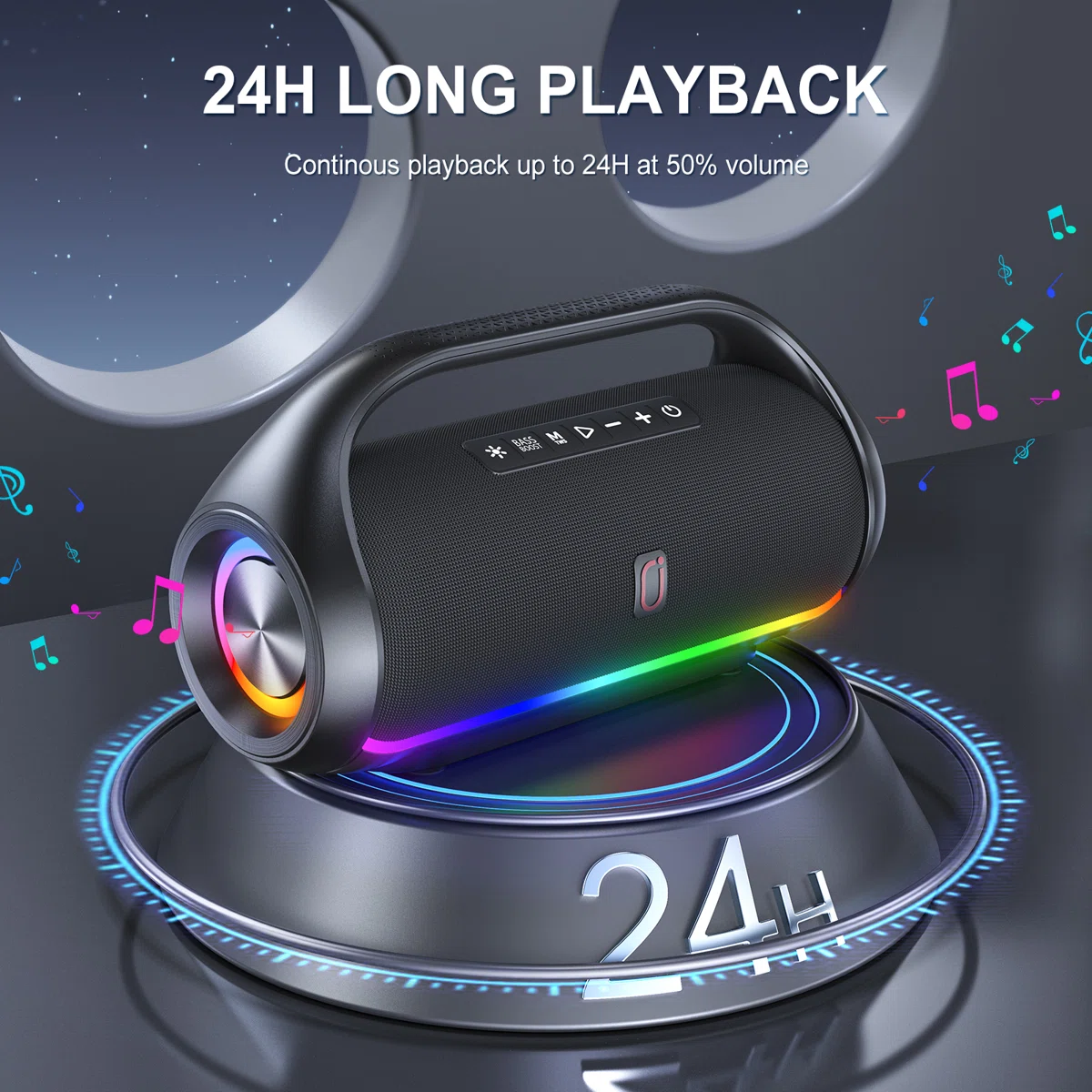 Portable Waterproof Bluetooth Speaker With Powerful Bass & Led Lights, Portable Wireless Speaker For Home, Beach, Outdoor Camping, Supports Usb/tf Card/aux/tws Function,3d Surround Stereo Music Player