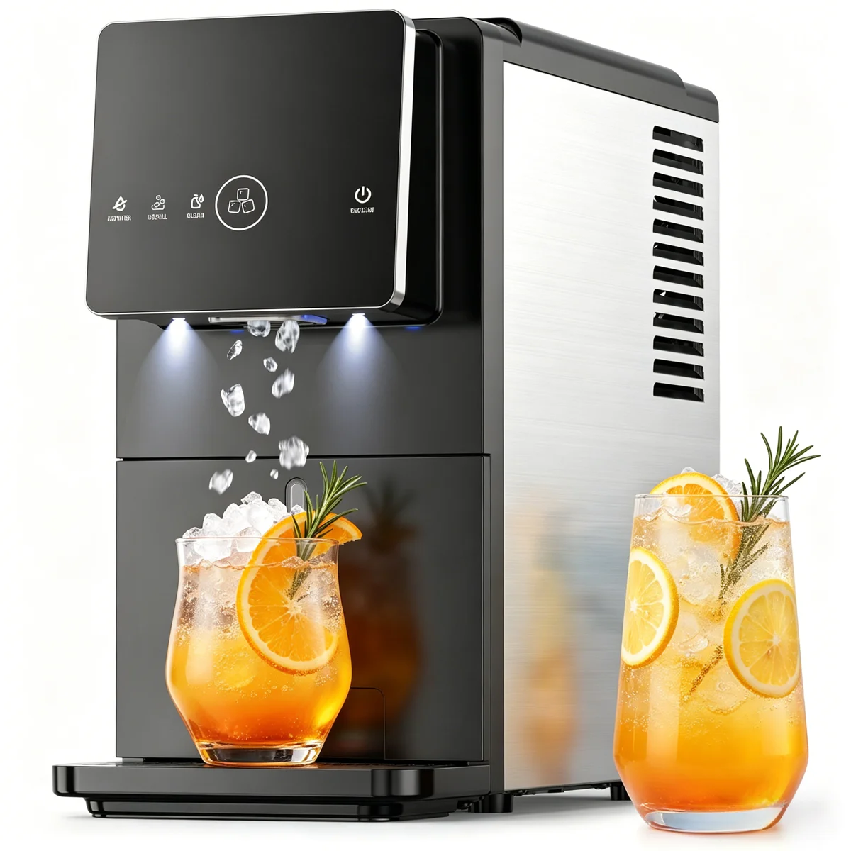 33 Lbs/Day Countertop Nugget Ice Maker, Portable Self-Cleaning, Auto Lighting & Measured Dispensing, Ice Full Minder For Home Kitchen Office Black
