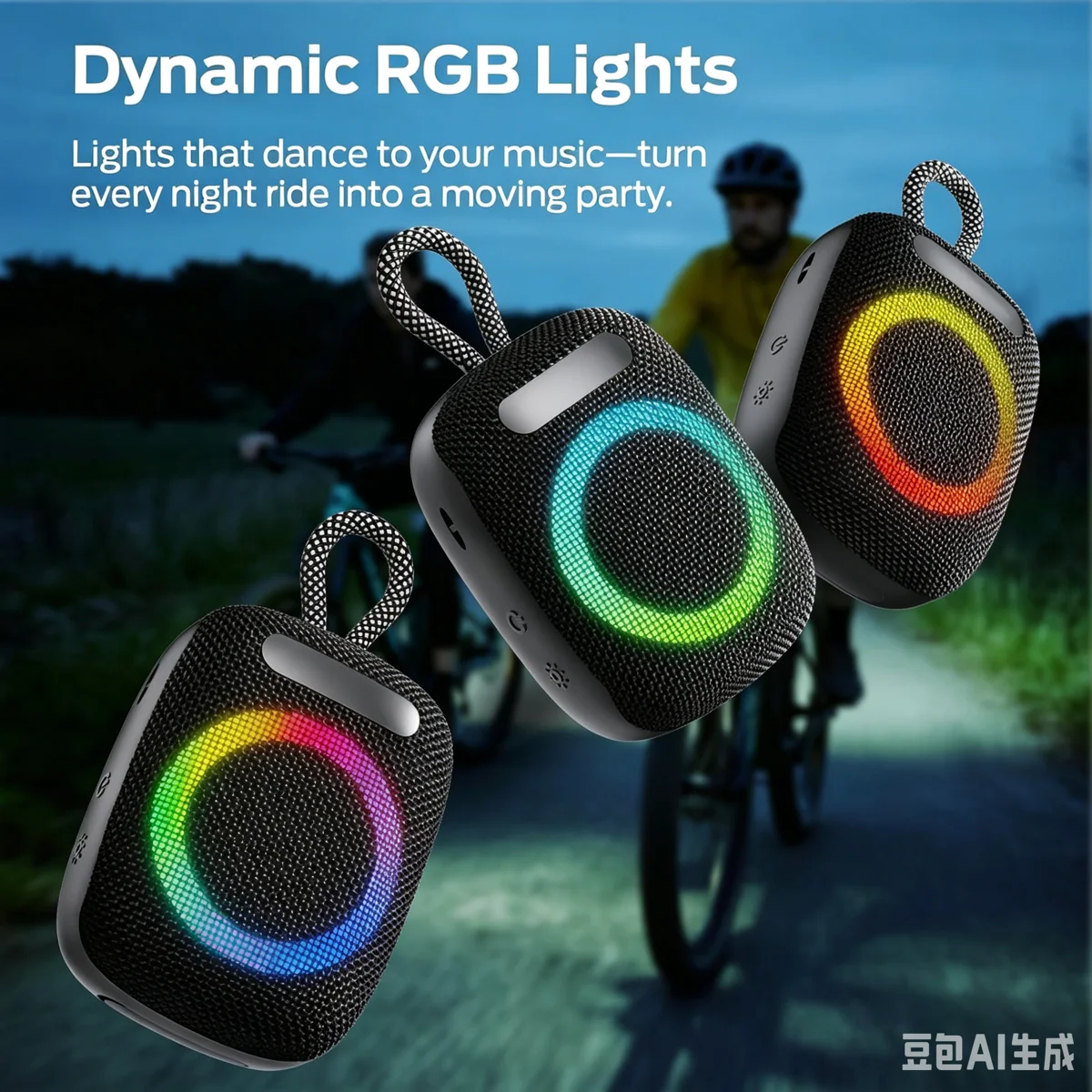 Portable Bluetooth Speaker with RGB Lights & IPX7 Waterproof, Wireless Outdoor Speaker with Bike Mount & TWS Pairing, 10-Hour Playtime, Lightweight with Lanyard for Cycling Hiking Travel