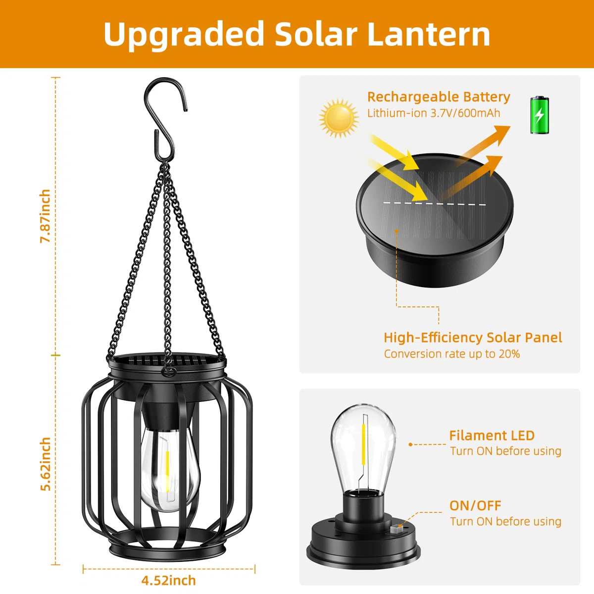 13.49" Solar Powered Integrated LED Outdoor Lantern (Set of 2)
