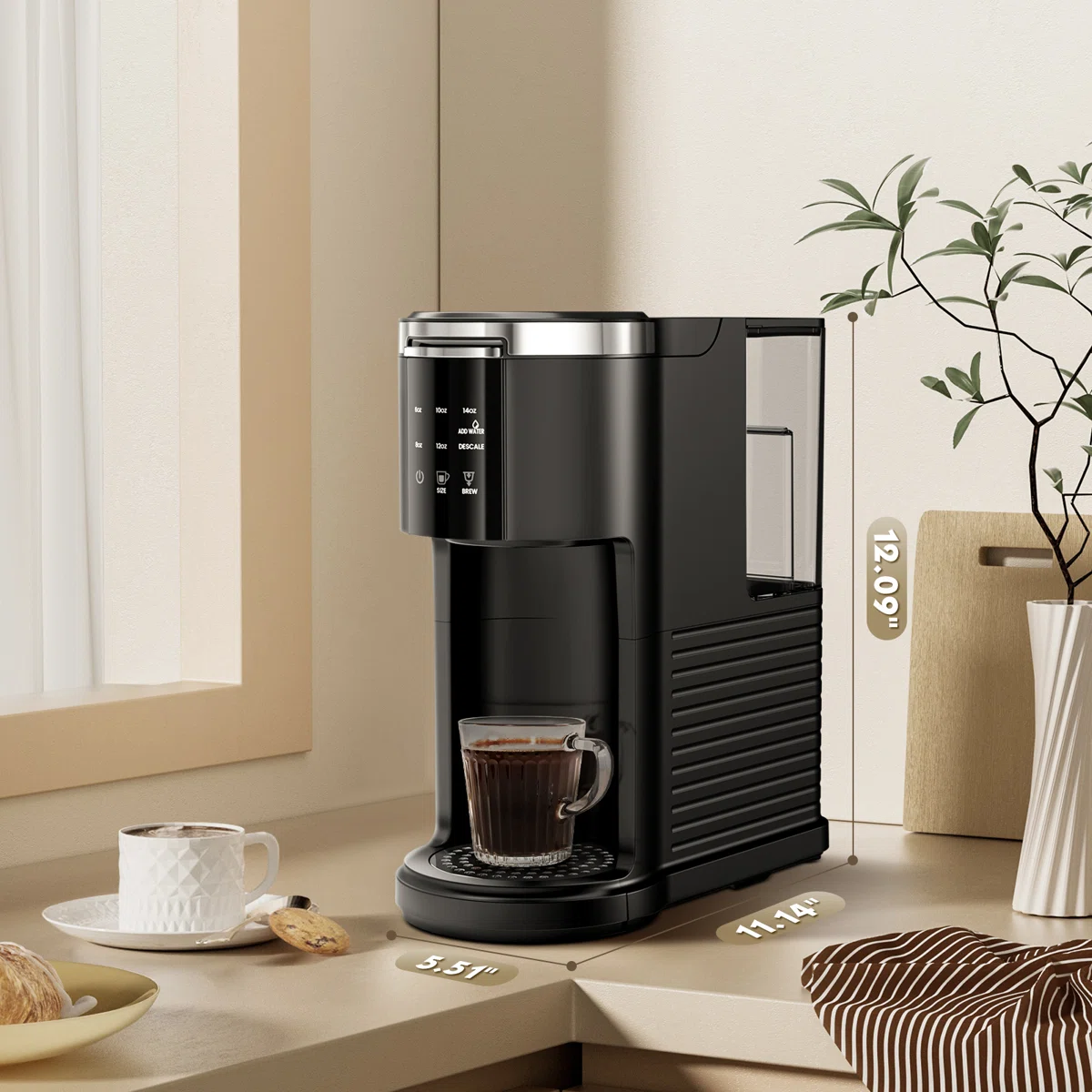 Single-Serve Coffee Maker for K-Cups & Ground Coffee, Featuring 5 Brew Sizes, 40oz Tank & Instant Heat in Black 