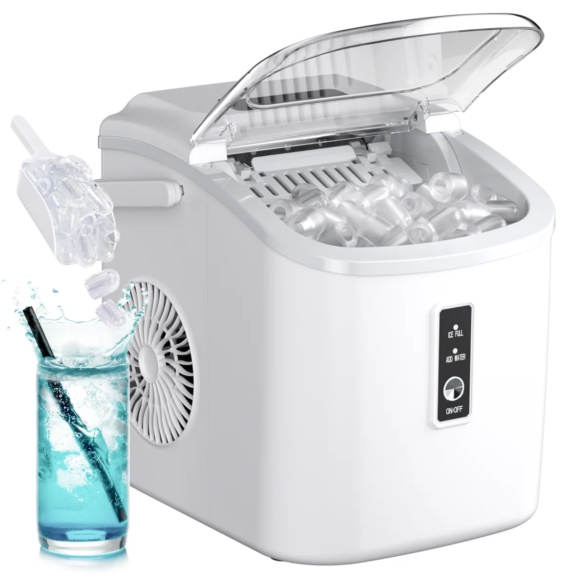 26Lbs. Daily Bullet Ice Countertop Ice Maker Ice Machine With Handle,Self-Cleaning Ice Makers, 26Lbs/24H, 9 Ice Cubes Ready In 6 Mins For Home/Kitchen/Bar/RV/Party/Camping