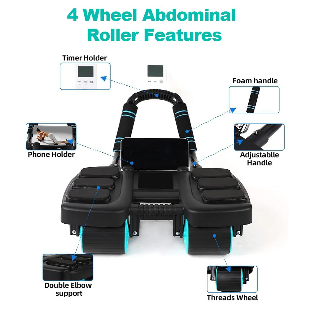 Automatic Rebound Ab Roller Wheel with Elbow Support & 4-Wheel Design