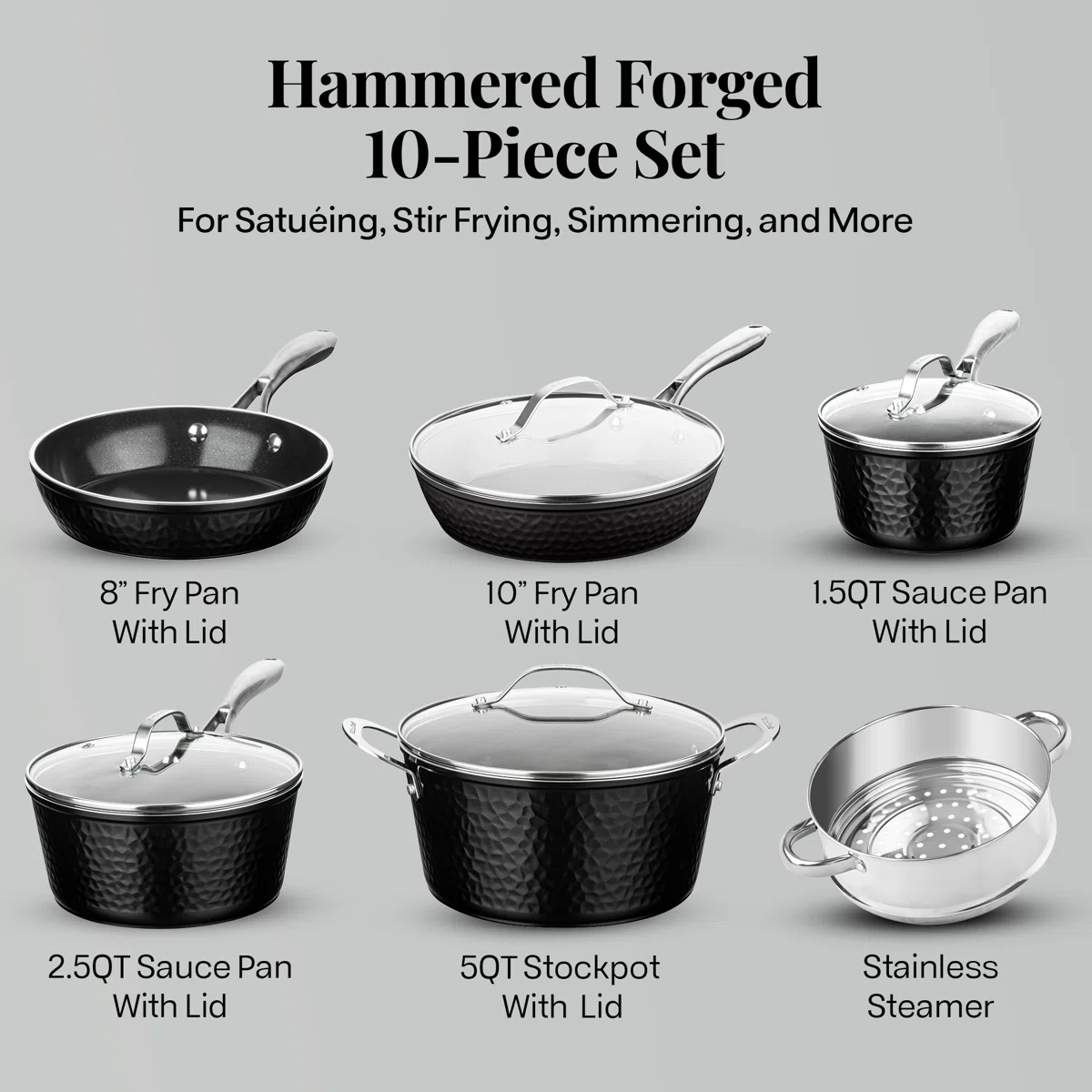 10 Piece Hammered Nonstick Ceramic Cookware Set