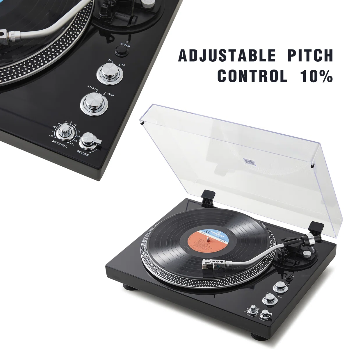 Vintage Belt-Drive Turntable with Bluetooth Output and AT-3600L Cartridge, Black