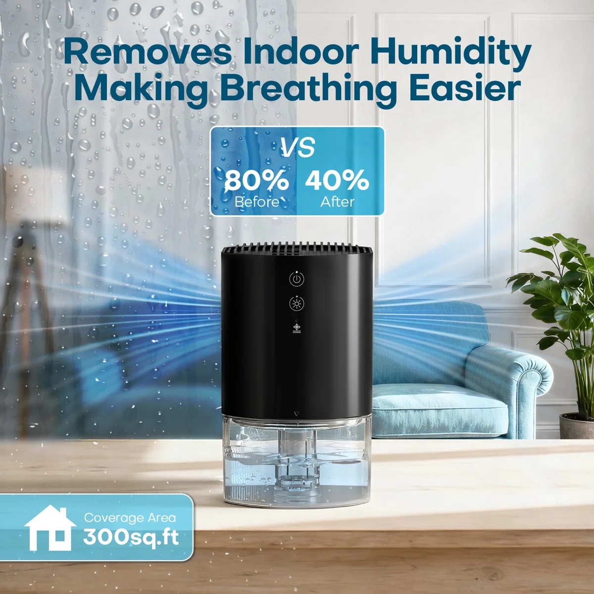 37OZ Small Dehumidifier with Auto Shut Off, Auto Defrost, Color-Changing Indicator & Washable Filter, Ultra-Quiet for Bathroom, Bedroom, Closet, RV