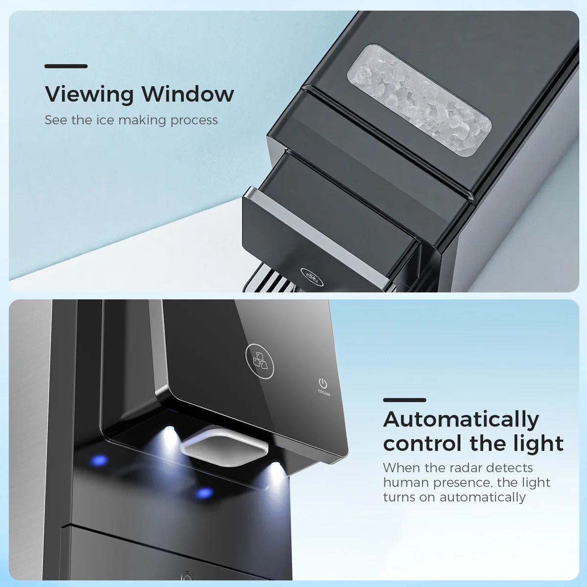 33 Lbs/Day Countertop Nugget Ice Maker, Portable Self-Cleaning, Auto Lighting & Measured Dispensing, Ice Full Minder For Home Kitchen Office Black