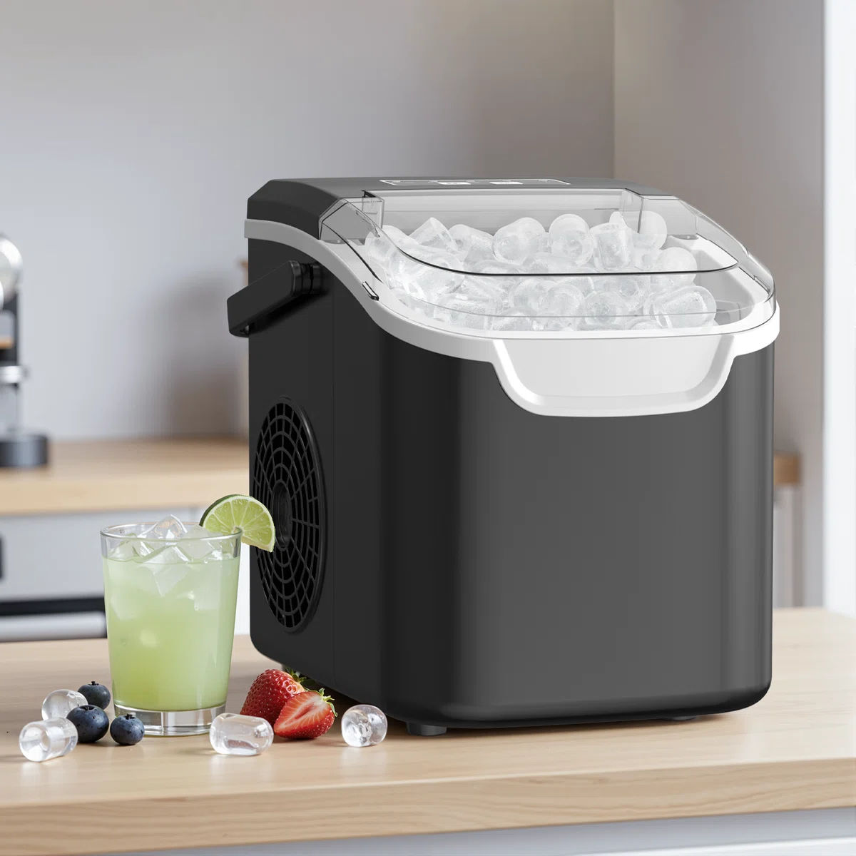 Countertop Ice Maker Ice Machine With Handle,Self-Cleaning Ice Makers, 26Lbs/24H, 8 Ice Cubes Ready In 6 Mins For Home/Kitchen/Bar/Party/Camping